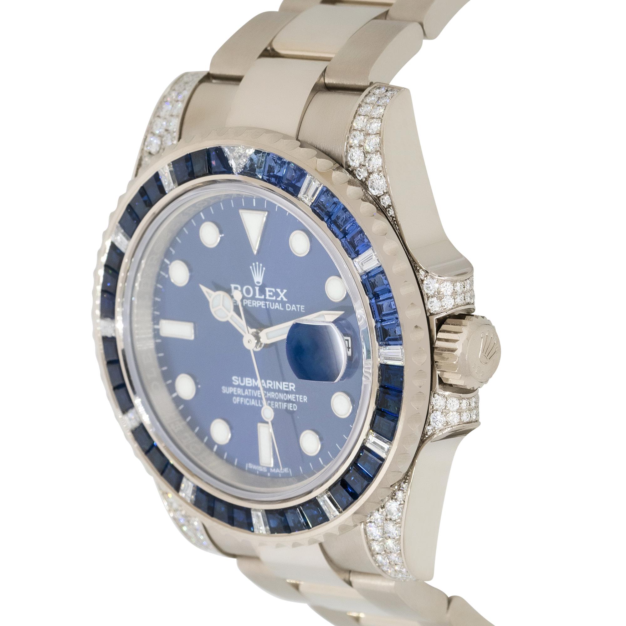 Rolex 116659SABR Submariner Uhr mit 18 Karat Saphiren und Diamanten im Zustand „Hervorragend“ im Angebot in Boca Raton, FL