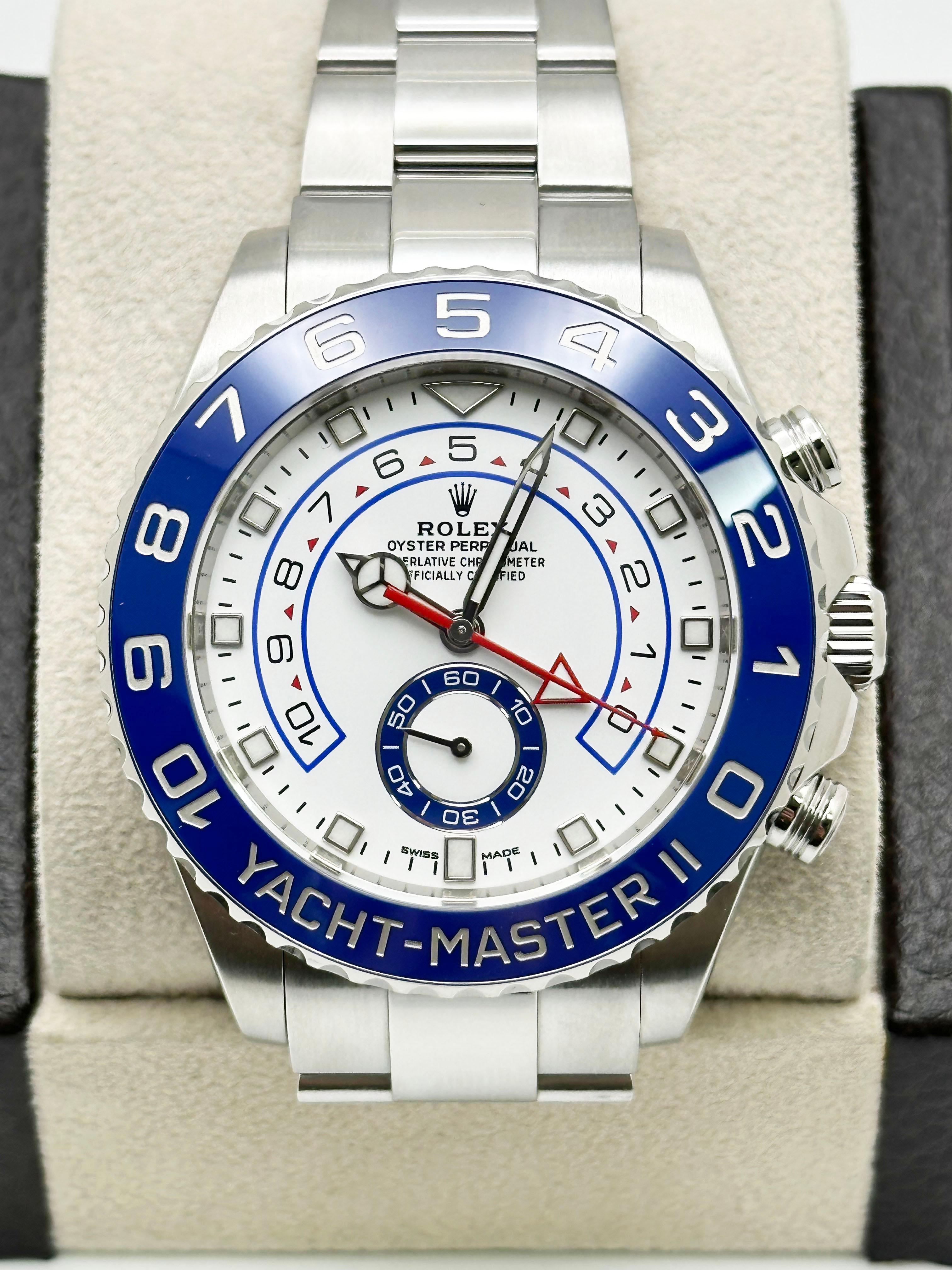 Número de estilo: 116680



De serie: 668U5***



Año: 2017-Ahora

 

Model No: Yacht Master II 

 

Material de la caja: Acero inoxidable 

 

Banda: Acero inoxidable 

 

Bisel: Cerámica azul 

 

Esfera: Blanca 

 

Cara: Cristal de zafiro 

