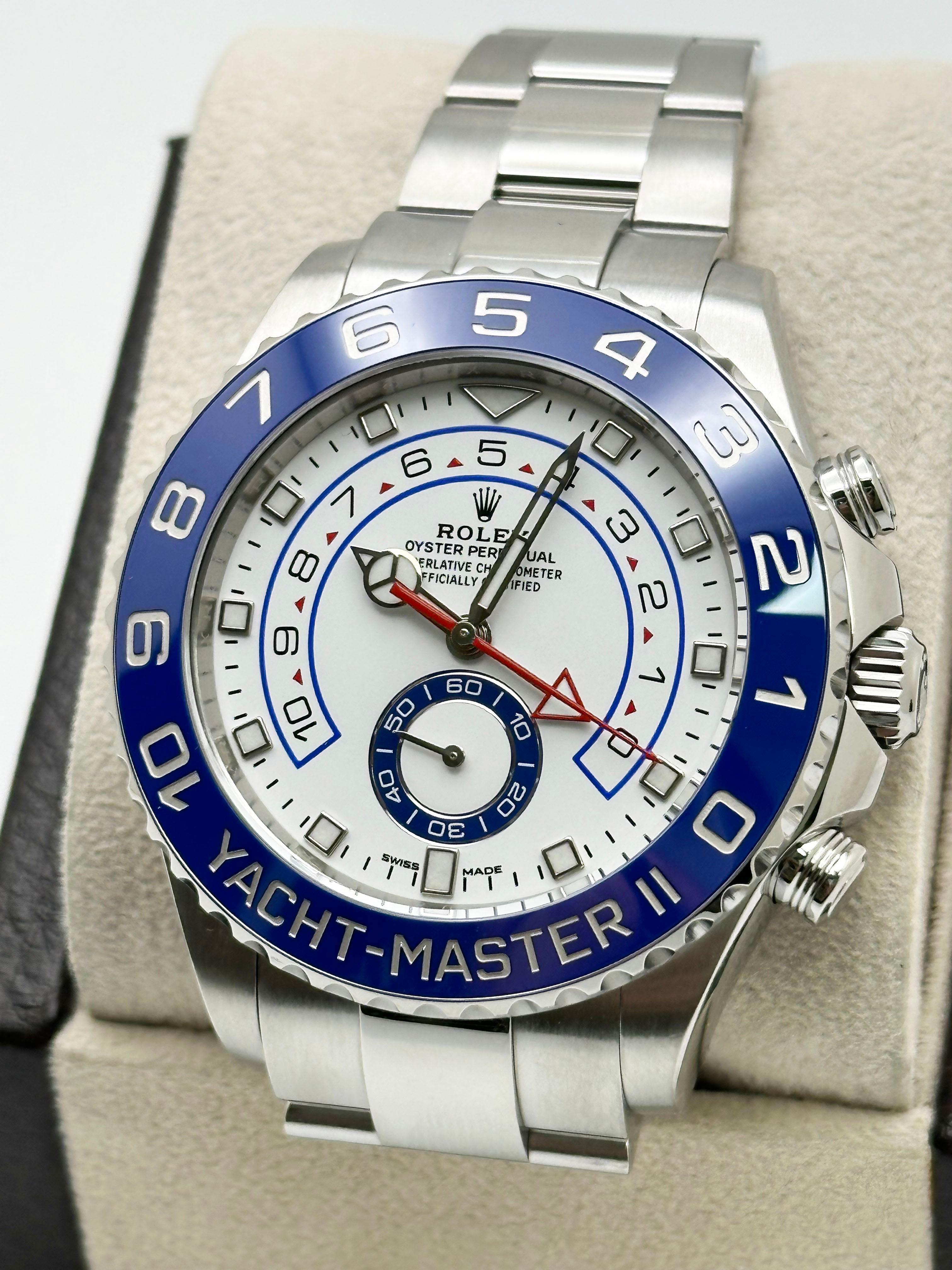 De los hombres Rolex 116680 Yacht Master II Esfera blanca Bisel de cerámica azul Caja de acero inoxidable