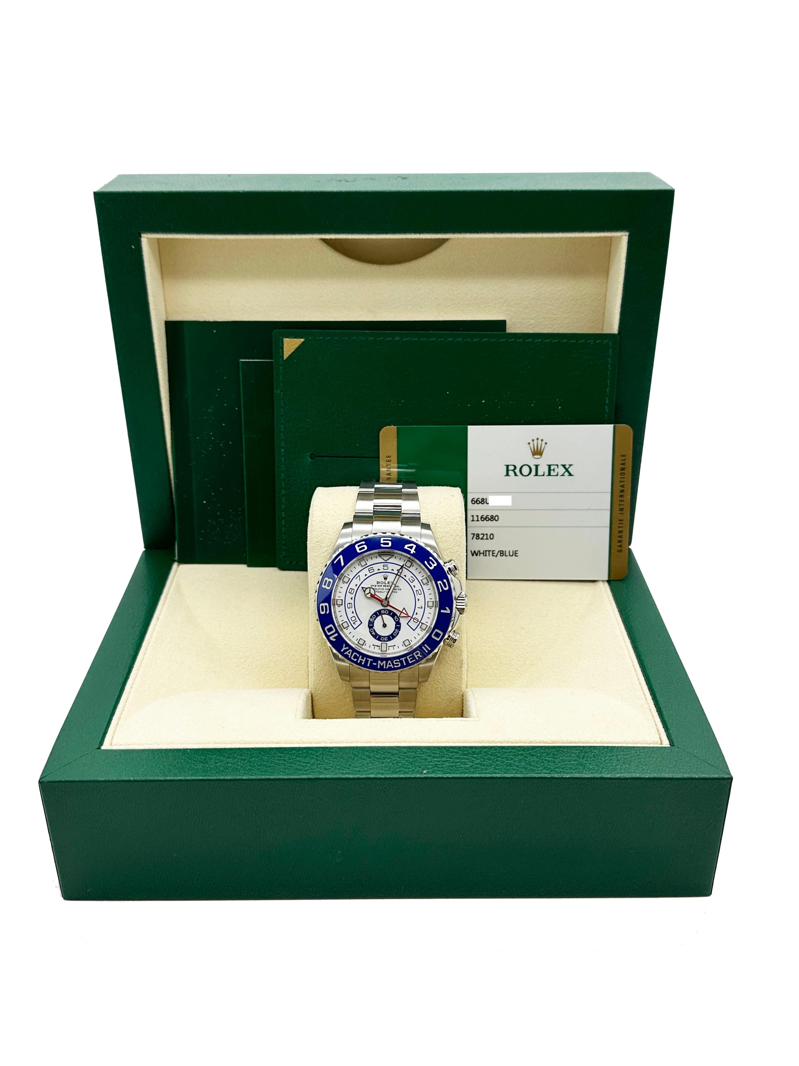 Rolex 116680 Yacht Master II Esfera blanca Bisel de cerámica azul Caja de acero inoxidable 4