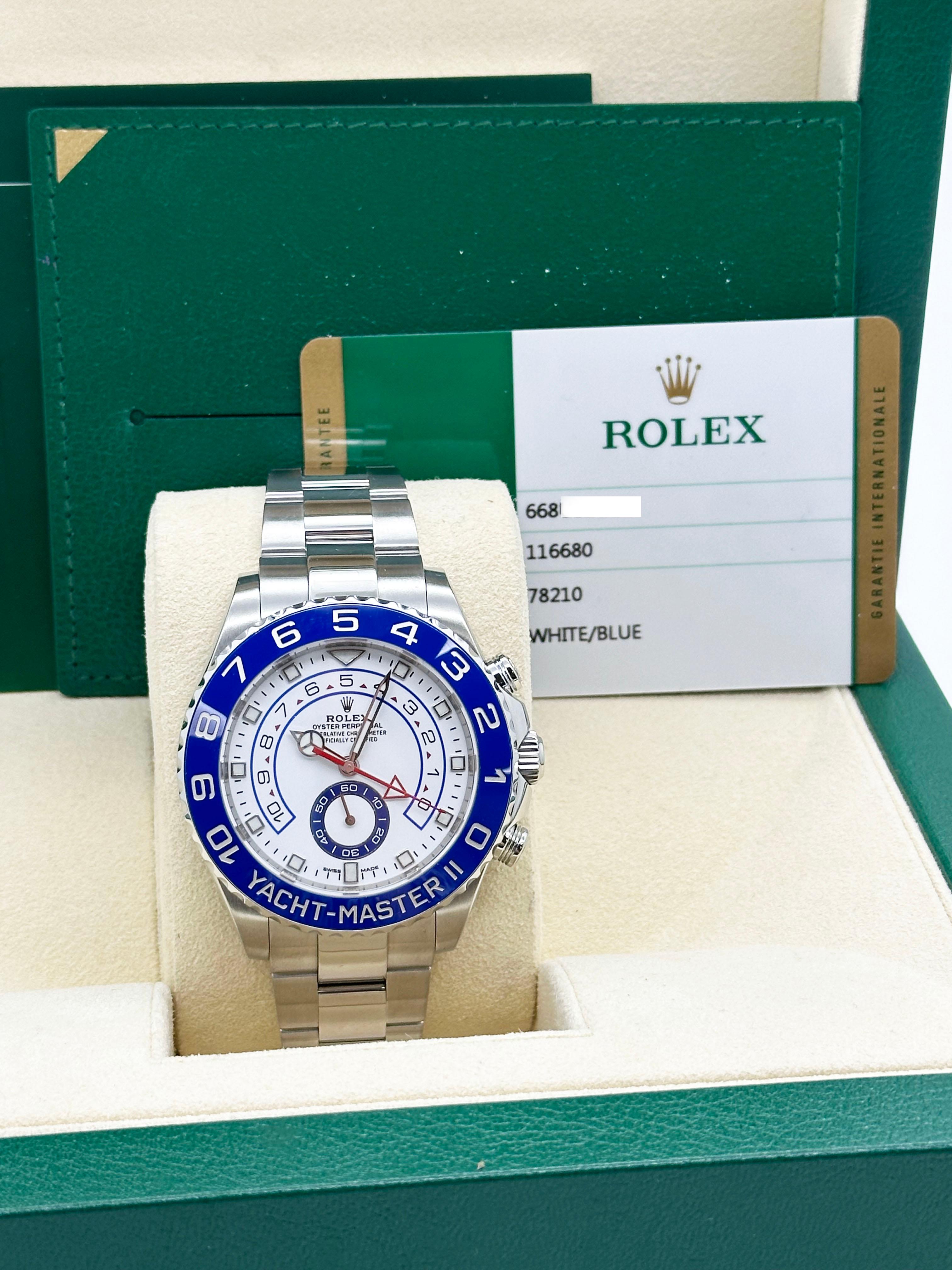 Rolex 116680 Yacht Master II Esfera blanca Bisel de cerámica azul Caja de acero inoxidable 5