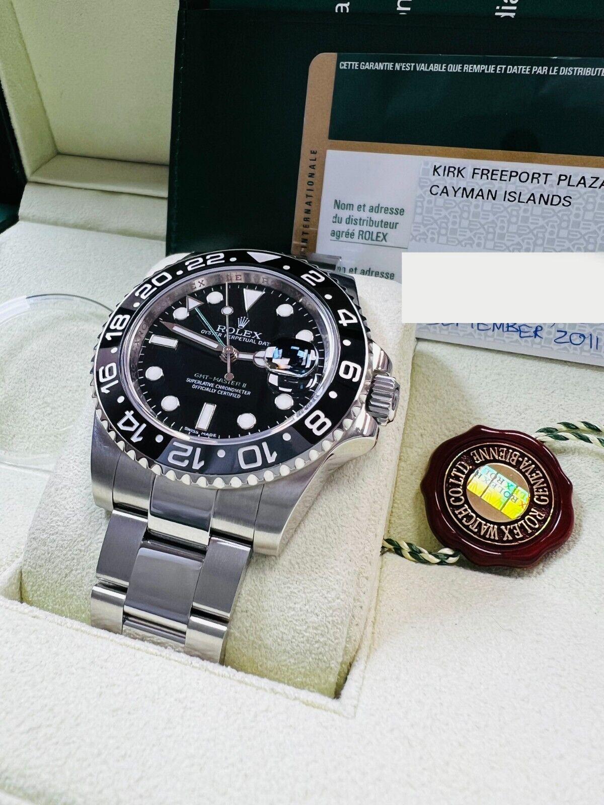 Women's or Men's  Rolex 116710 GMT Master II Black Ceramic Stainless Steel Box Paper 2011 For Sale