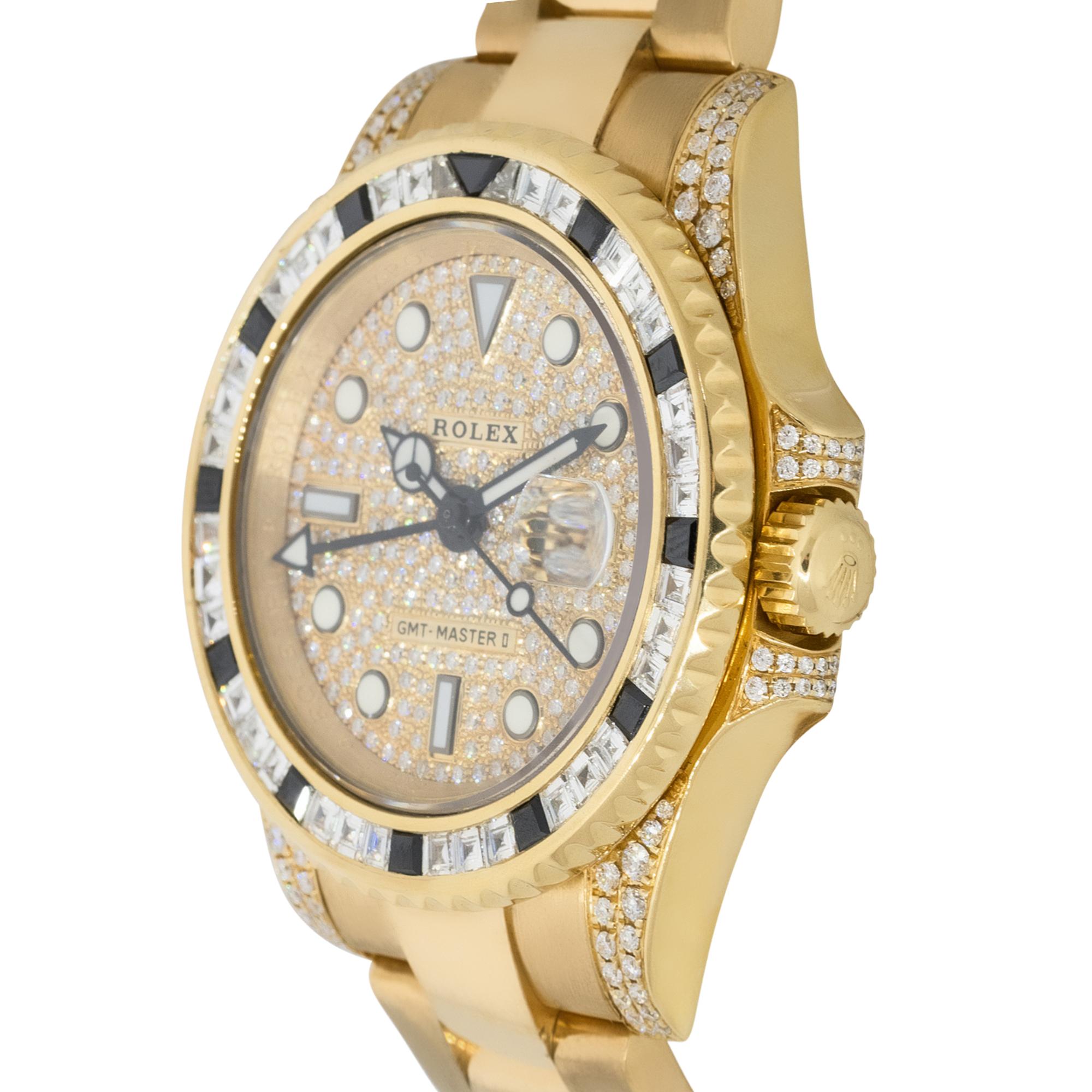 Rolex 116718LN GMT-Master II 18k Gelbgold Diamant-Pavé-Uhr im Zustand „Hervorragend“ im Angebot in Boca Raton, FL
