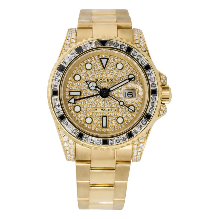 Rolex 116718LN GMT-Master II Montre en or jaune 18 carats pavé de diamants  En vente sur 1stDibs