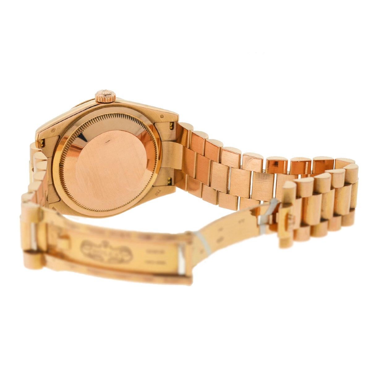 Rolex 118205 Day-Date Pink Roman Dial 18 Karat Rose Gold Women's Watch 4