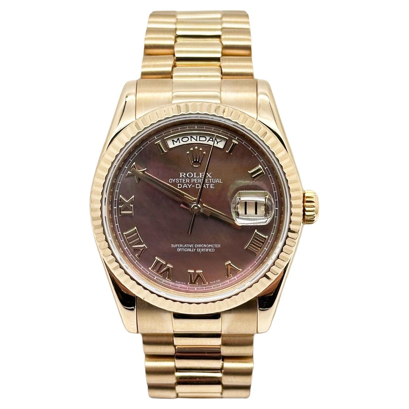 Rolex 118235 President Day Date Tahitian MOP Dial 18K Rose Gold Box Paper For Sale