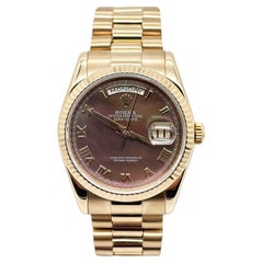 Used Rolex 118235 President Day Date Tahitian MOP Dial 18K Rose Gold Box Paper