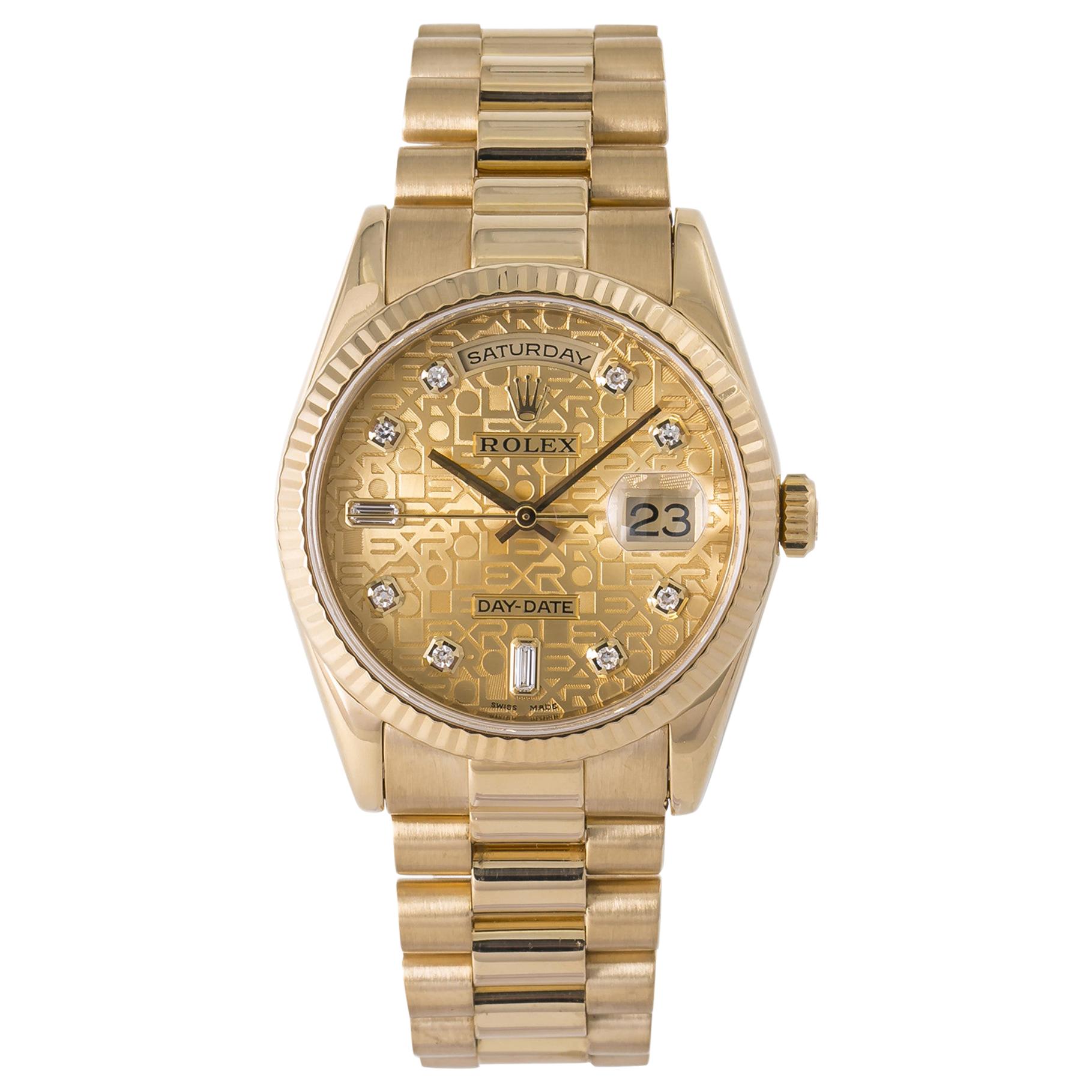 Rolex 118238 Day-Date President Factory Diamond Dial Box Papers 18k Yellow Gold