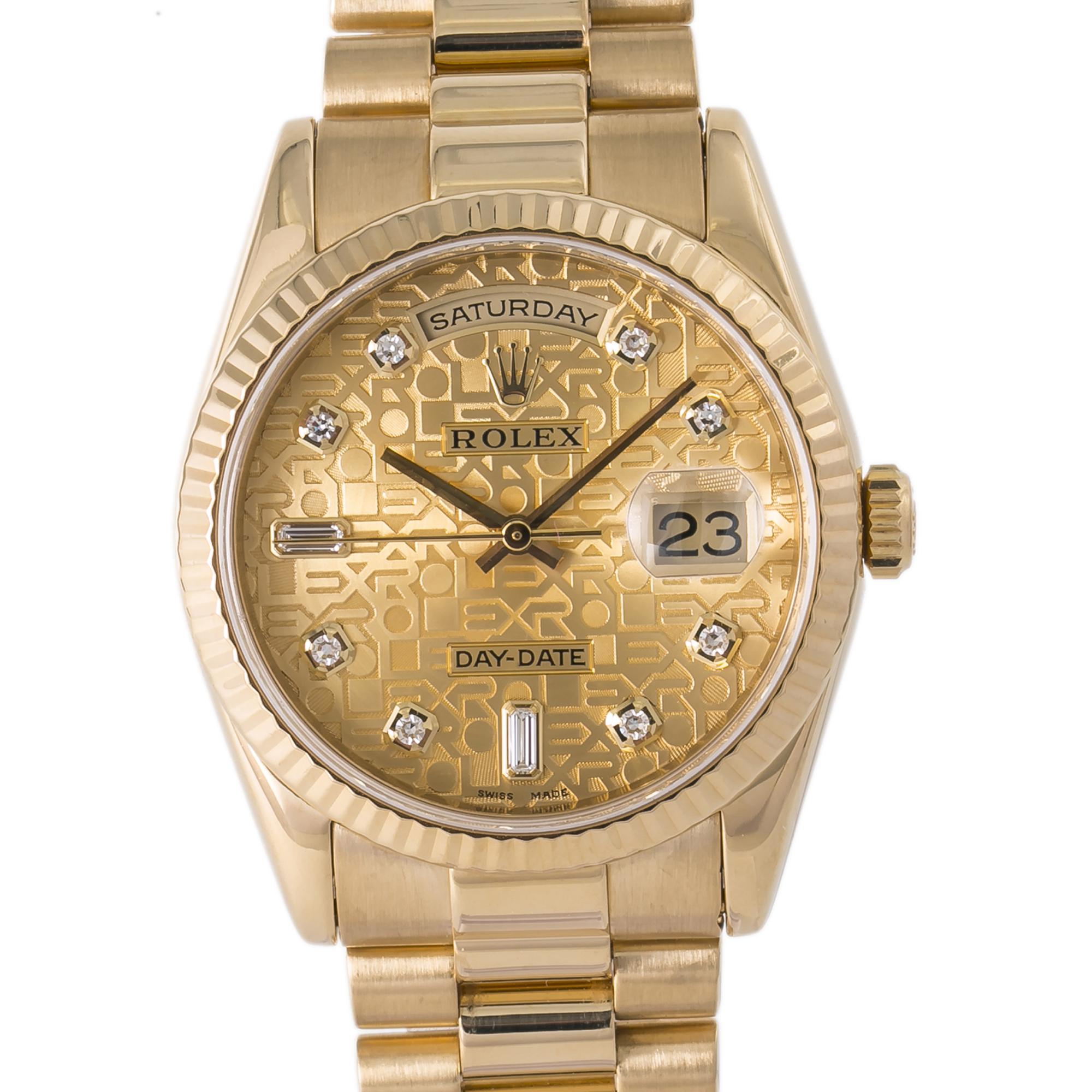 Rolex 118238 Day-Date President Factory Diamond Dial Box Papers 18k Y.Gold 36mm