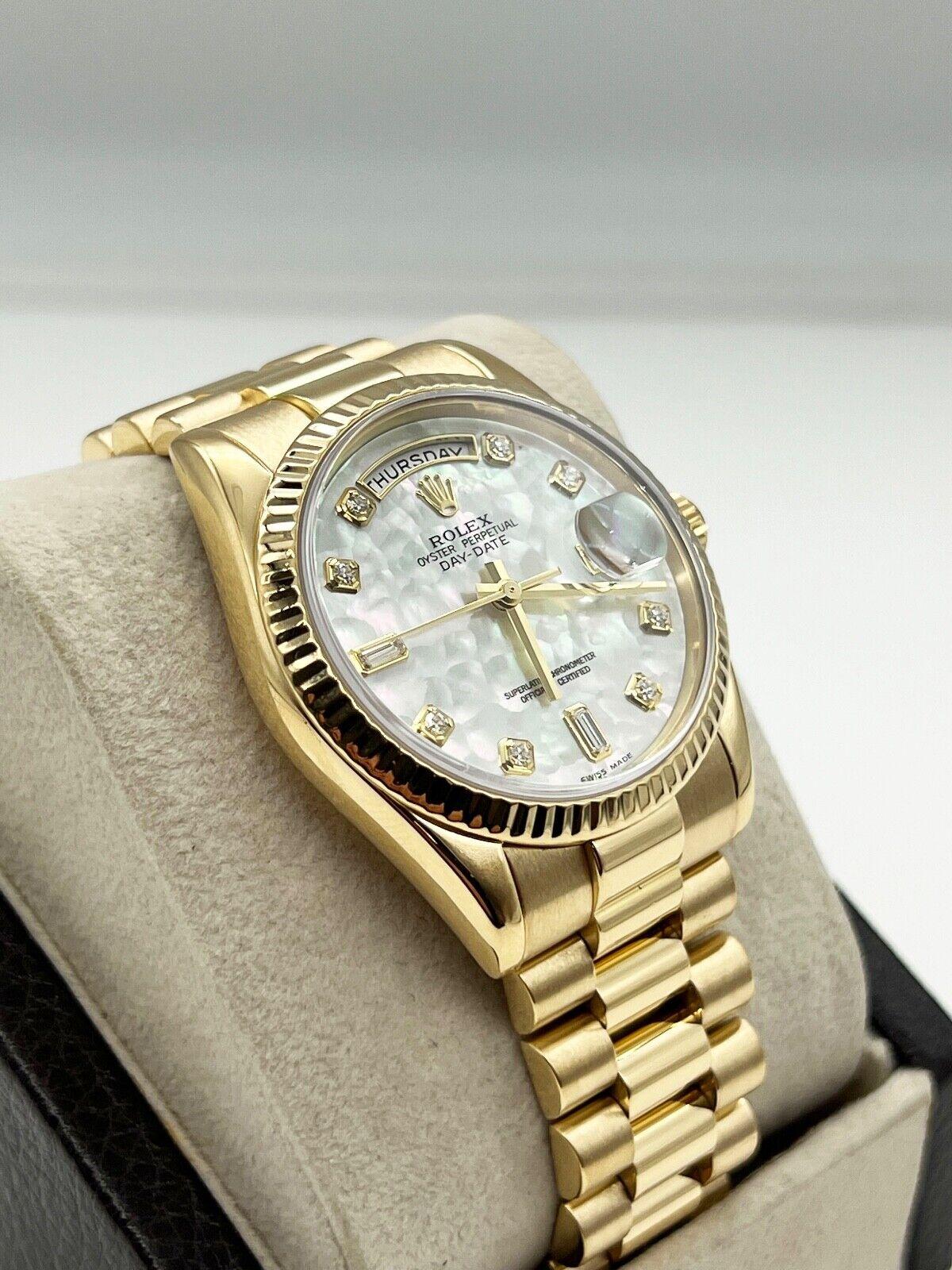 Men's Rolex 118238 President Day Date Factory Mother Of Pearl Diamond Dial 18K Gold