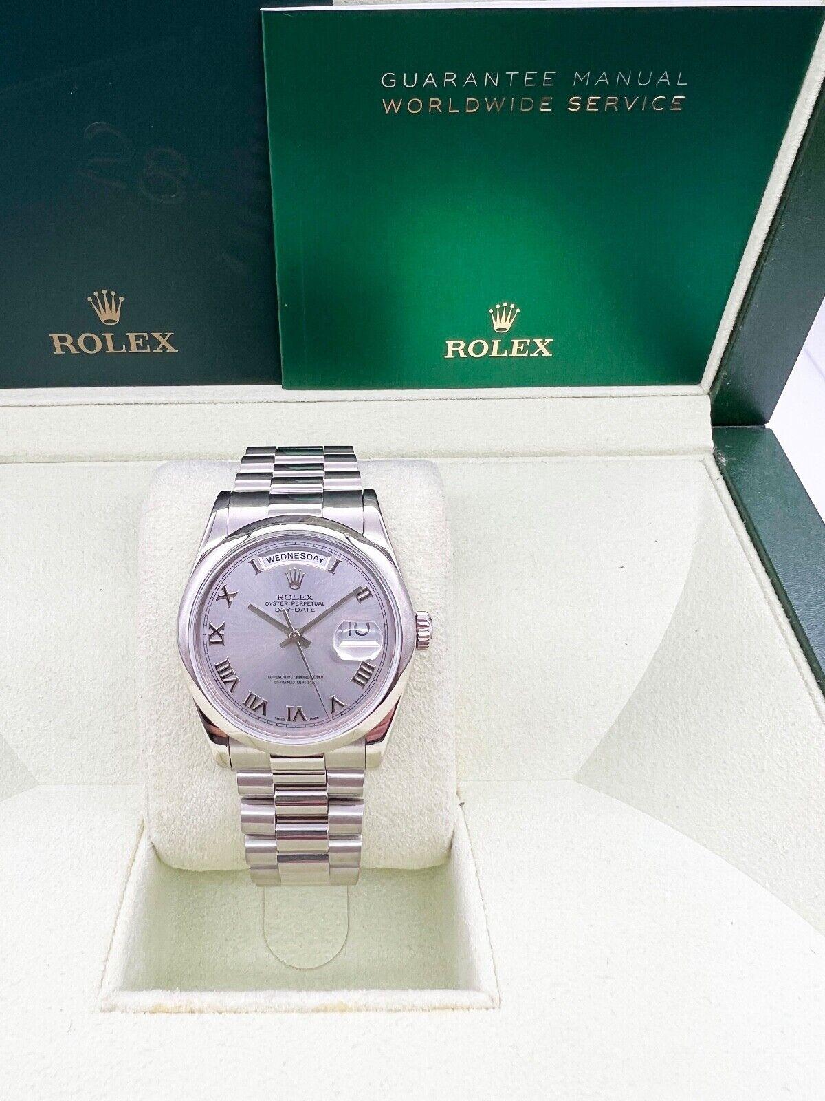 Women's or Men's Rolex 118239 President Day Date 18K White Gold Rhodium Dial Box Booklets For Sale