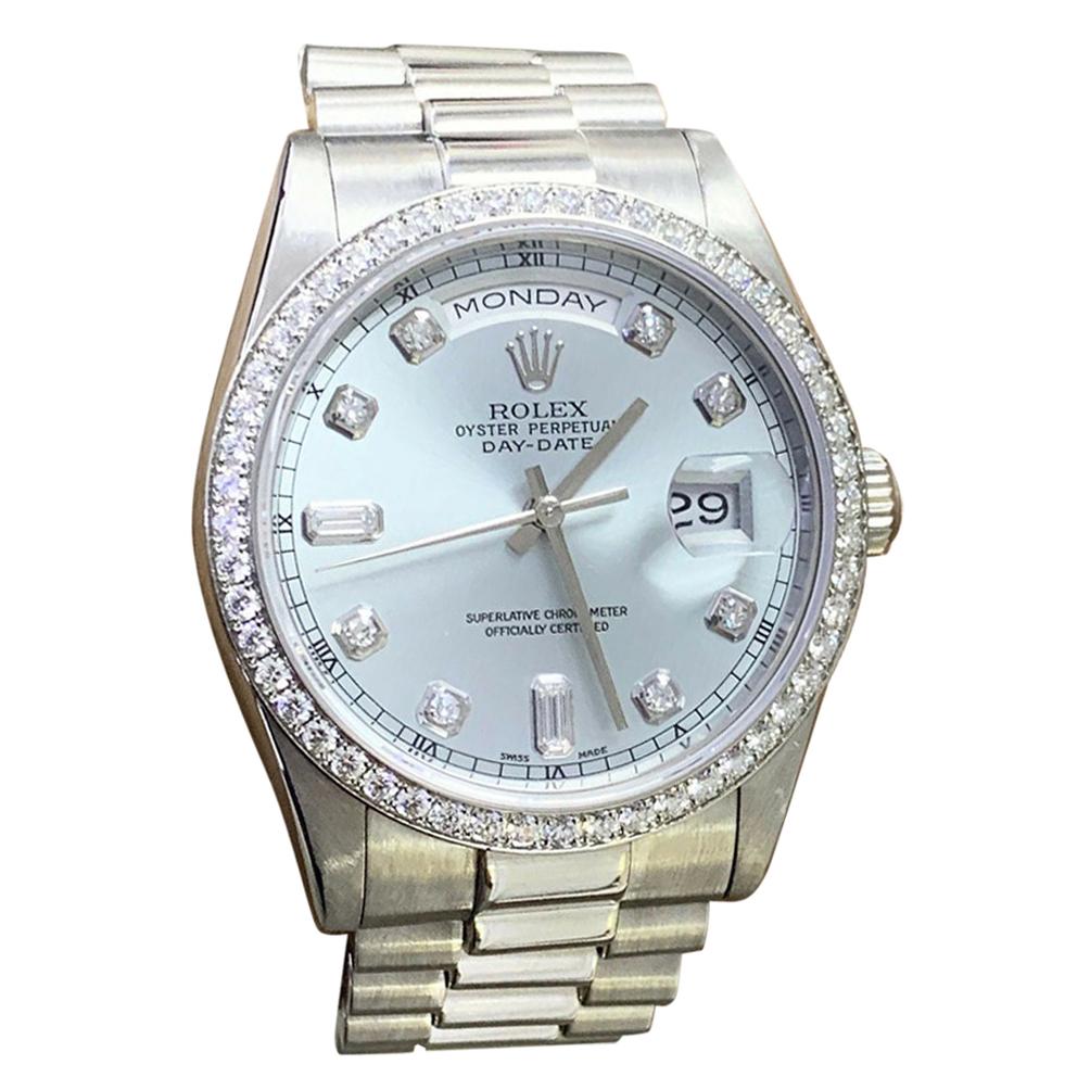 Rolex 118346 Day Date 36 Platinum Ice Blue Diamond Dial and Bezel President  Watch For Sale at 1stDibs