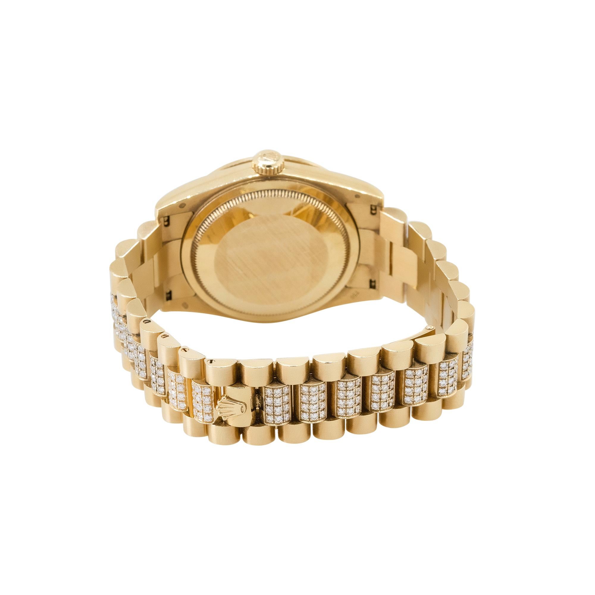 Rolex 118388 Day-Date Montre d'usine en or jaune 18 carats avec cadran en diamants Unisexe en vente