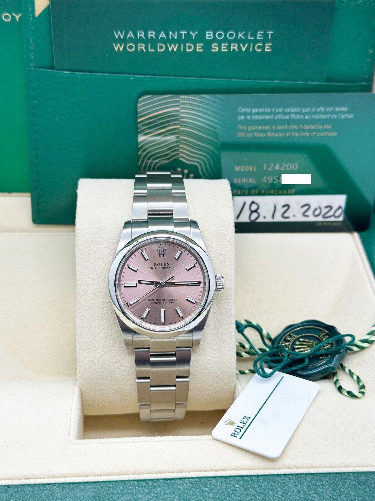 Rolex 124200 Oyster Perpetual Pink Zifferblatt 34mm Edelstahl Box Papier 2020 5