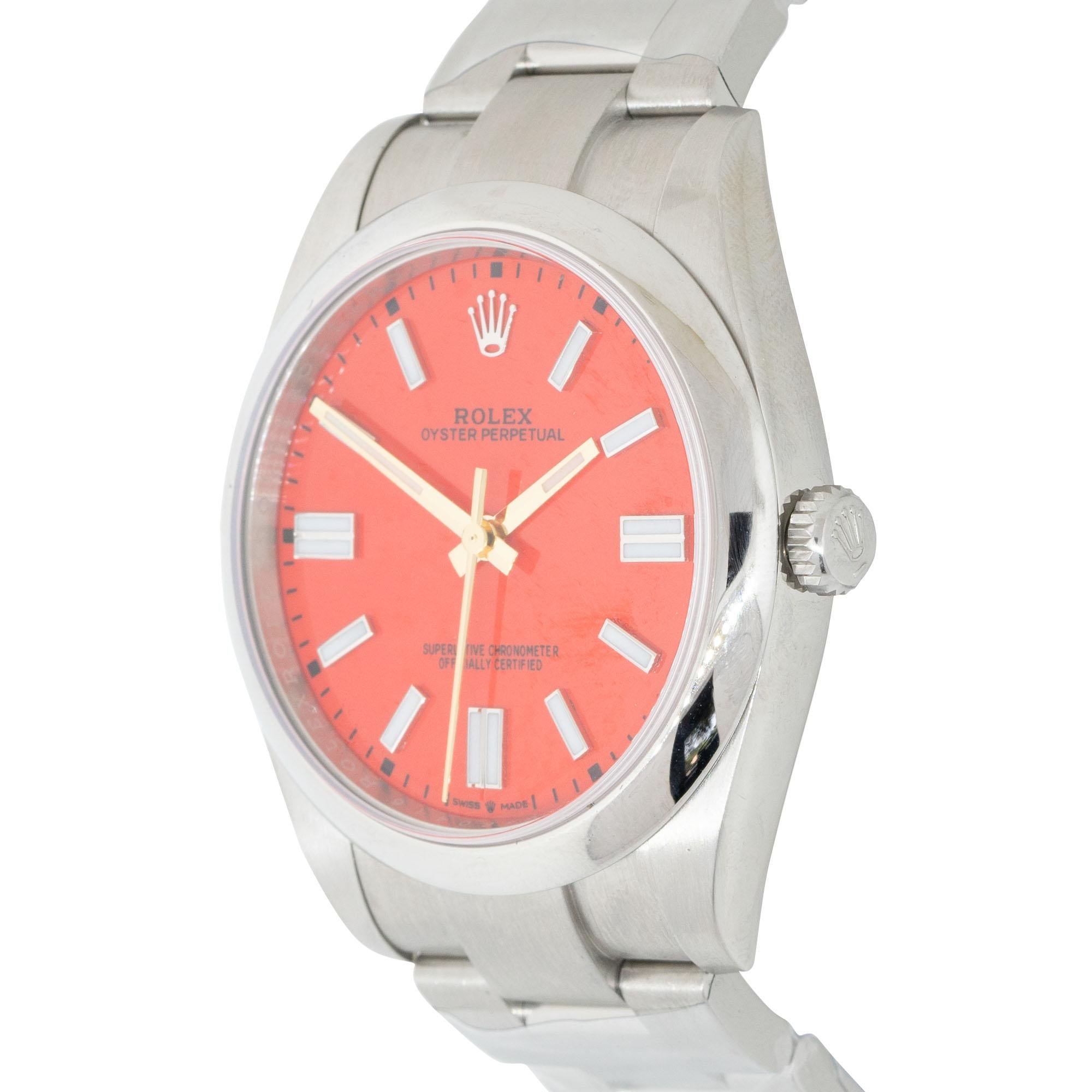 Women's or Men's Rolex 124300 Oyster Perpetual Stainless Steel Aftermarket Red Stick Dial Watch For Sale