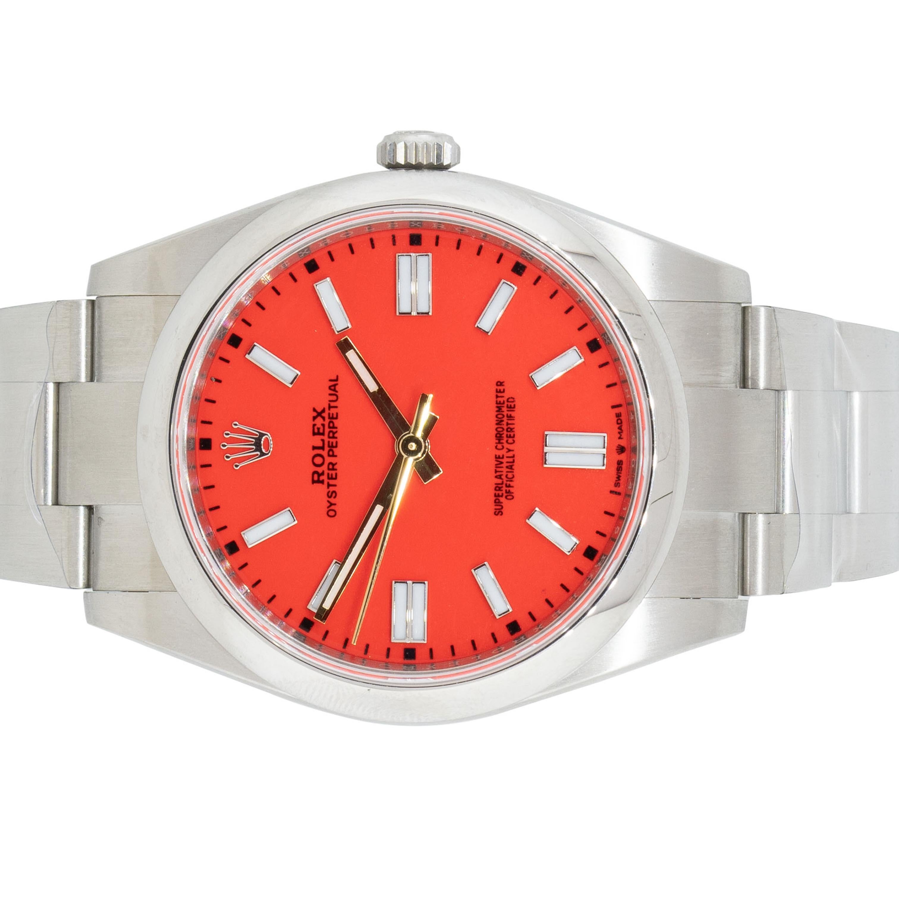 Rolex 124300 Oyster Perpetual Stainless Steel Aftermarket Red Stick Dial Watch For Sale 2