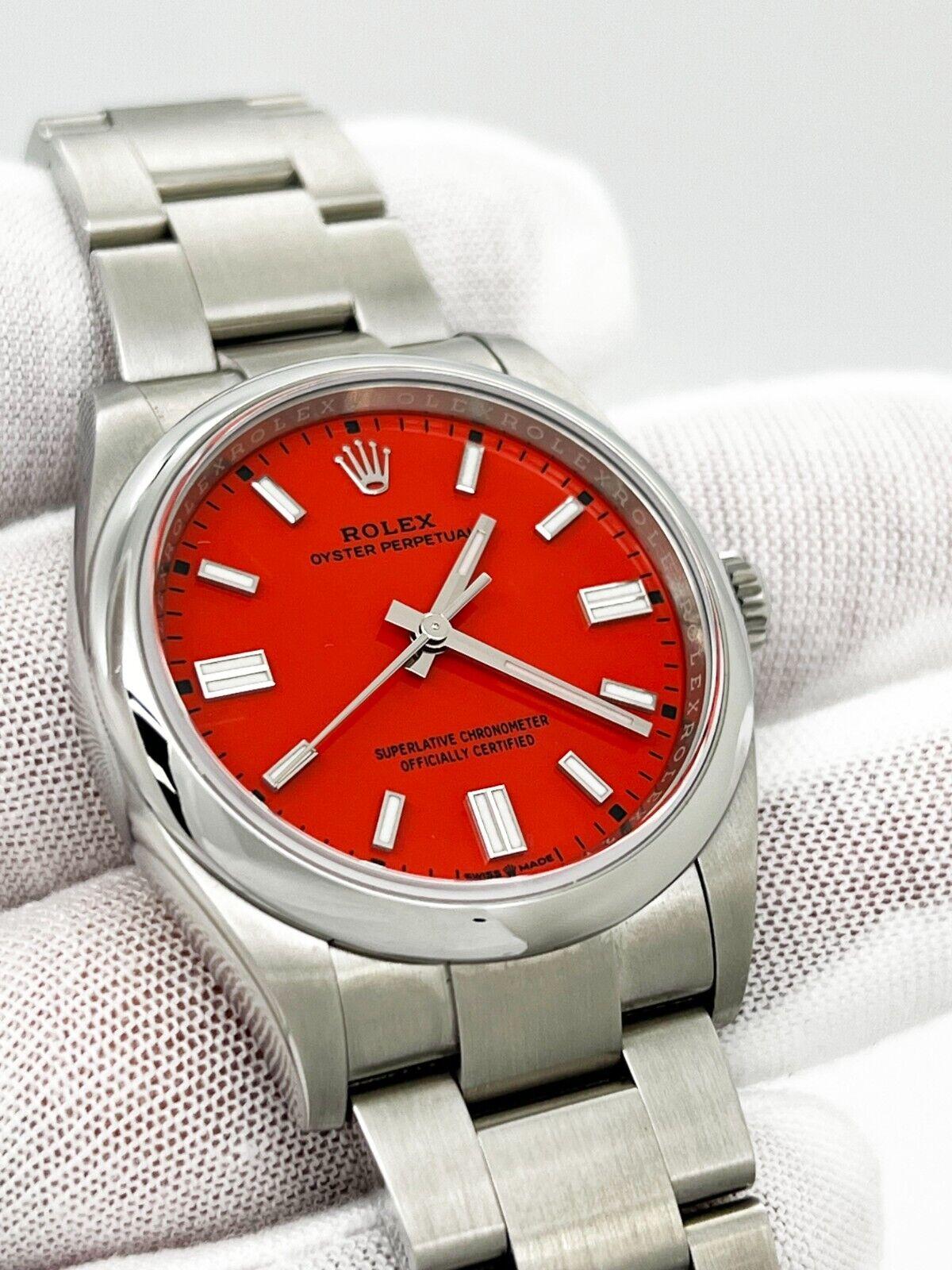 Rolex 126000 36mm Oyster Perpetual Red Coral Dial Stainless Steel Box Paper 2022 For Sale 2