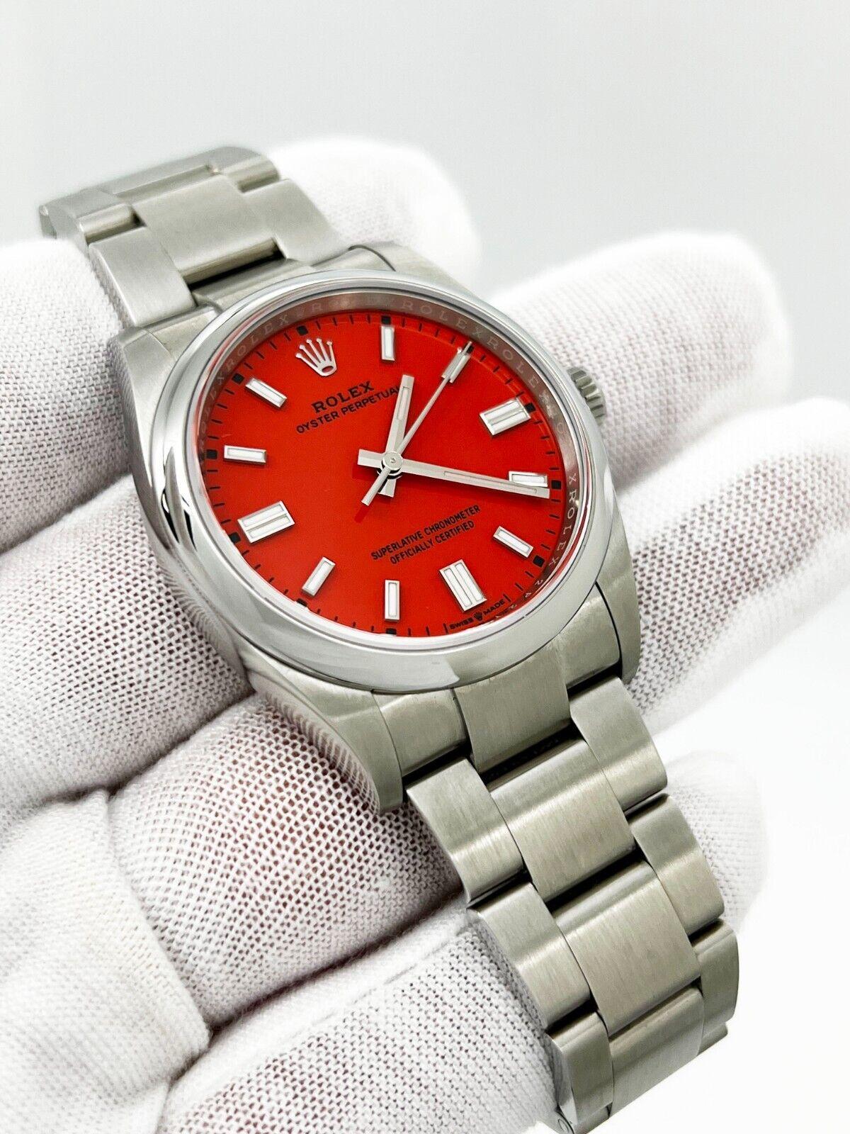 Rolex 126000 36mm Oyster Perpetual Red Coral Dial Stainless Steel Box Paper 2022 For Sale 3