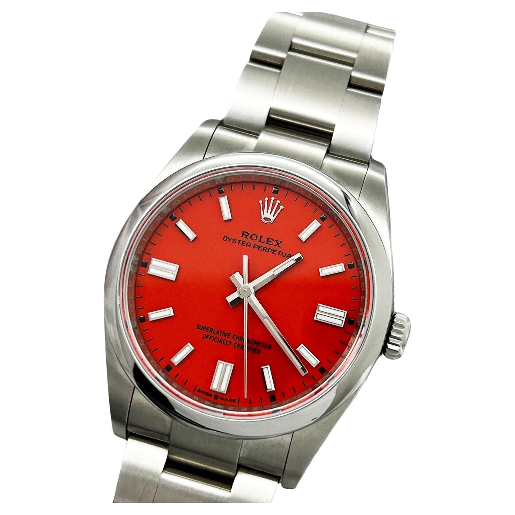 Rolex 126000 36mm Oyster Perpetual Red Coral Dial Stainless Steel Box Paper 2022 For Sale