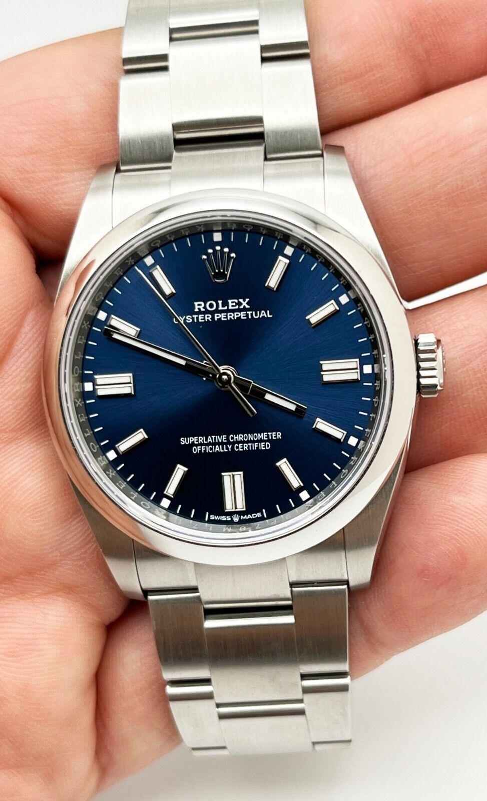 Style Number: 126000

Serial: 8P78M***

Year: 2021
 
Model: Oyster Perpetual 
 
Case Material: Stainless Steel 
 
Band: Stainless Steel
 
Bezel: Stainless Steel
 
Dial: Blue
 
Face: Sapphire Crystal 
 
Case Size: 36mm 
 
Includes: 
-Rolex Box &