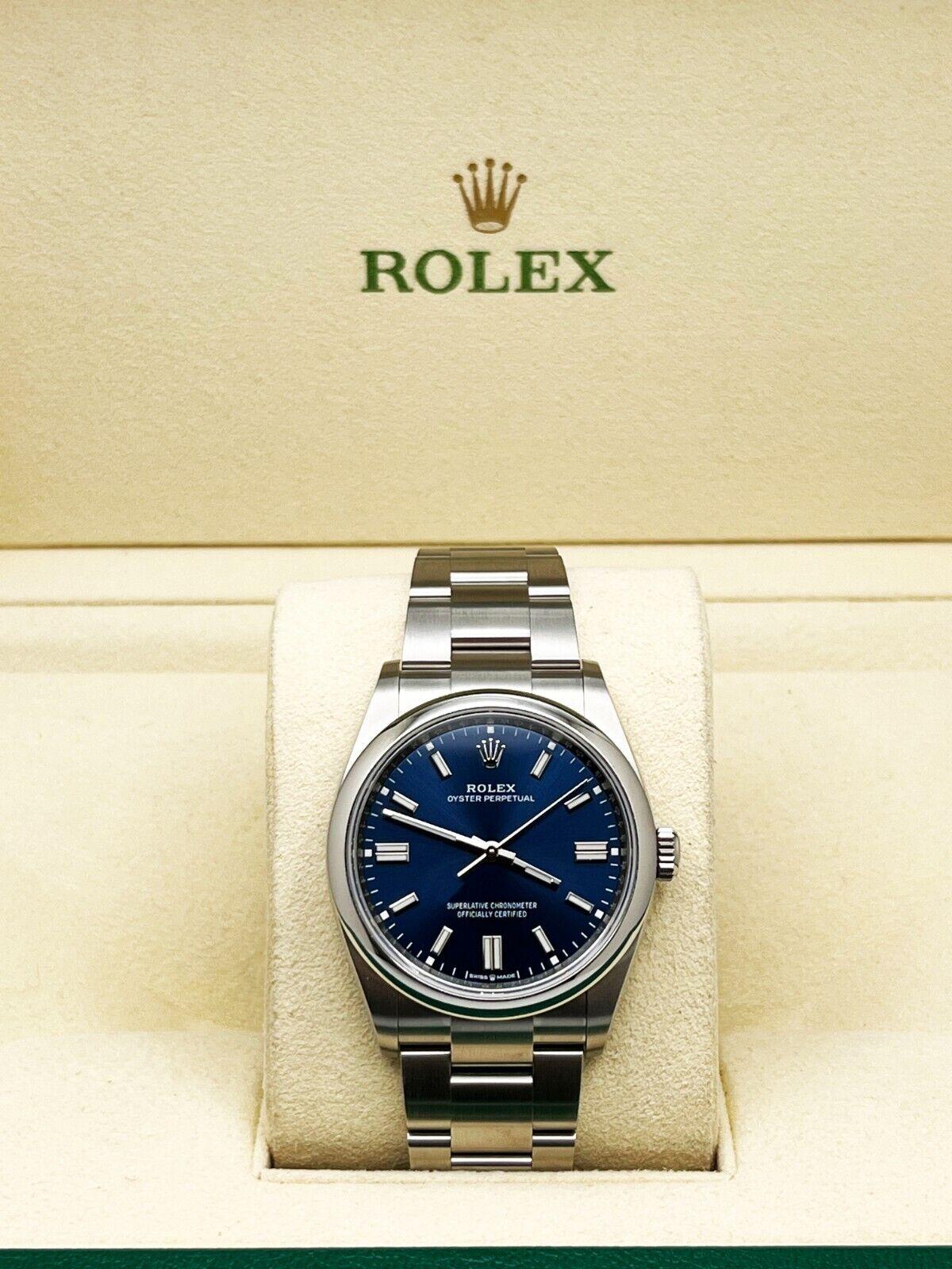 Rolex 126000 Oyster Perpetual Blue Dial Stainless Steel Box Paper 2021 In Excellent Condition For Sale In San Diego, CA