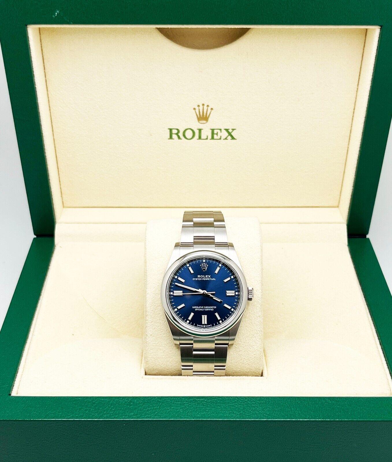 Women's or Men's Rolex 126000 Oyster Perpetual 36mm Blue Dial Stainless Steel Box Paper 2021 For Sale
