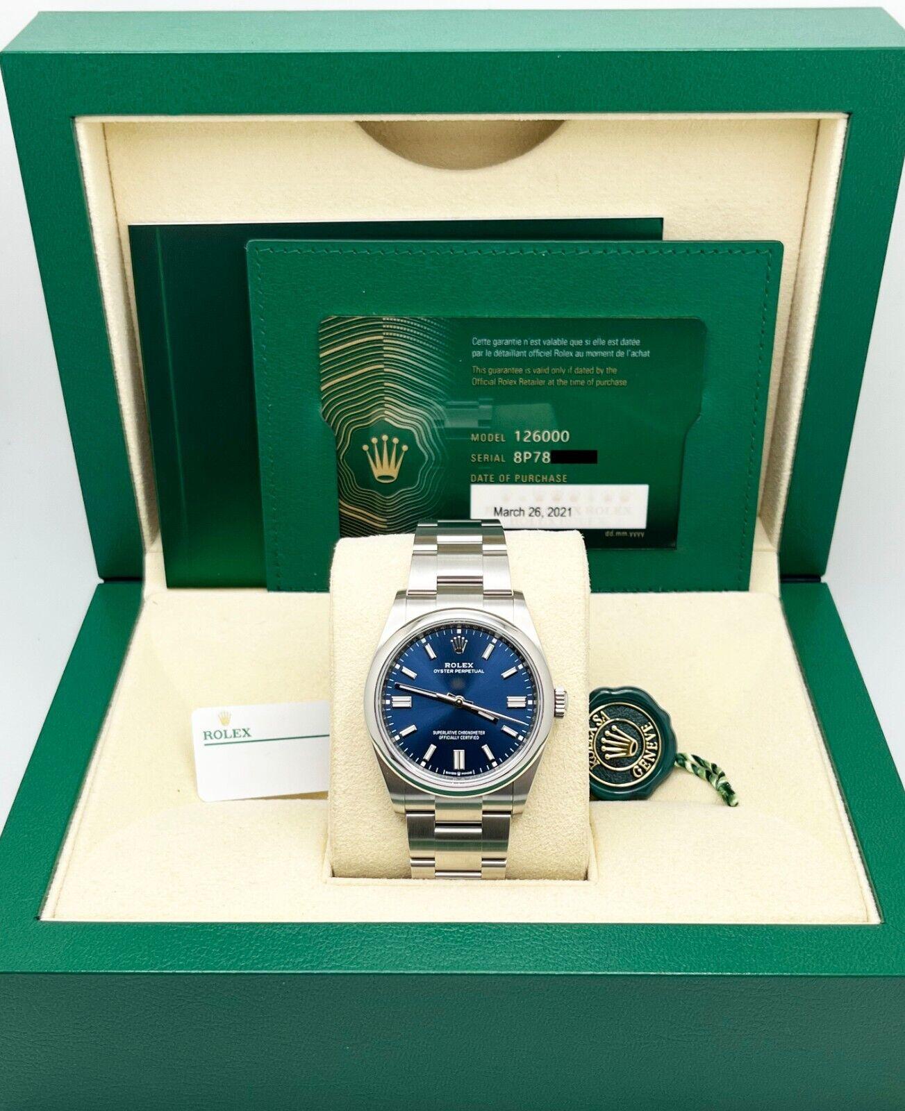 Rolex 126000 Oyster Perpetual 36mm Blue Dial Stainless Steel Box Paper 2021 For Sale 2