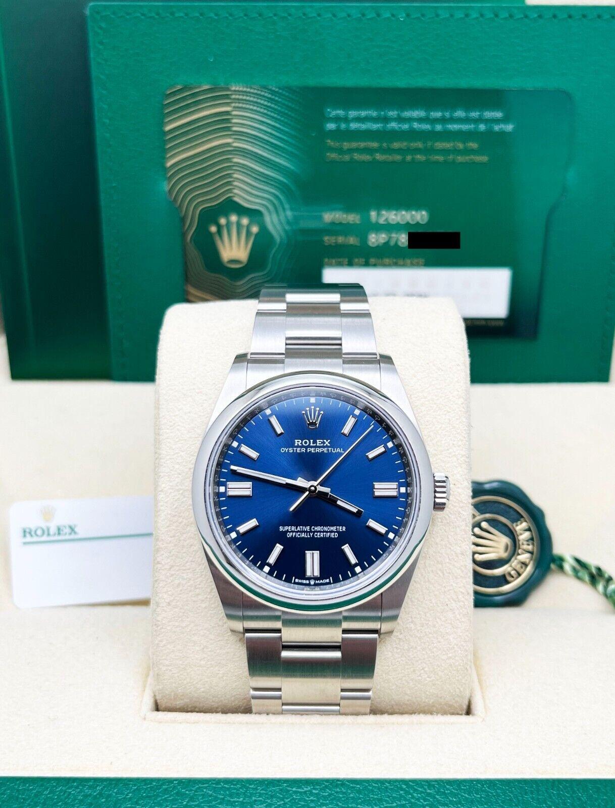 Rolex 126000 Oyster Perpetual 36mm Blue Dial Stainless Steel Box Paper 2021 For Sale 4