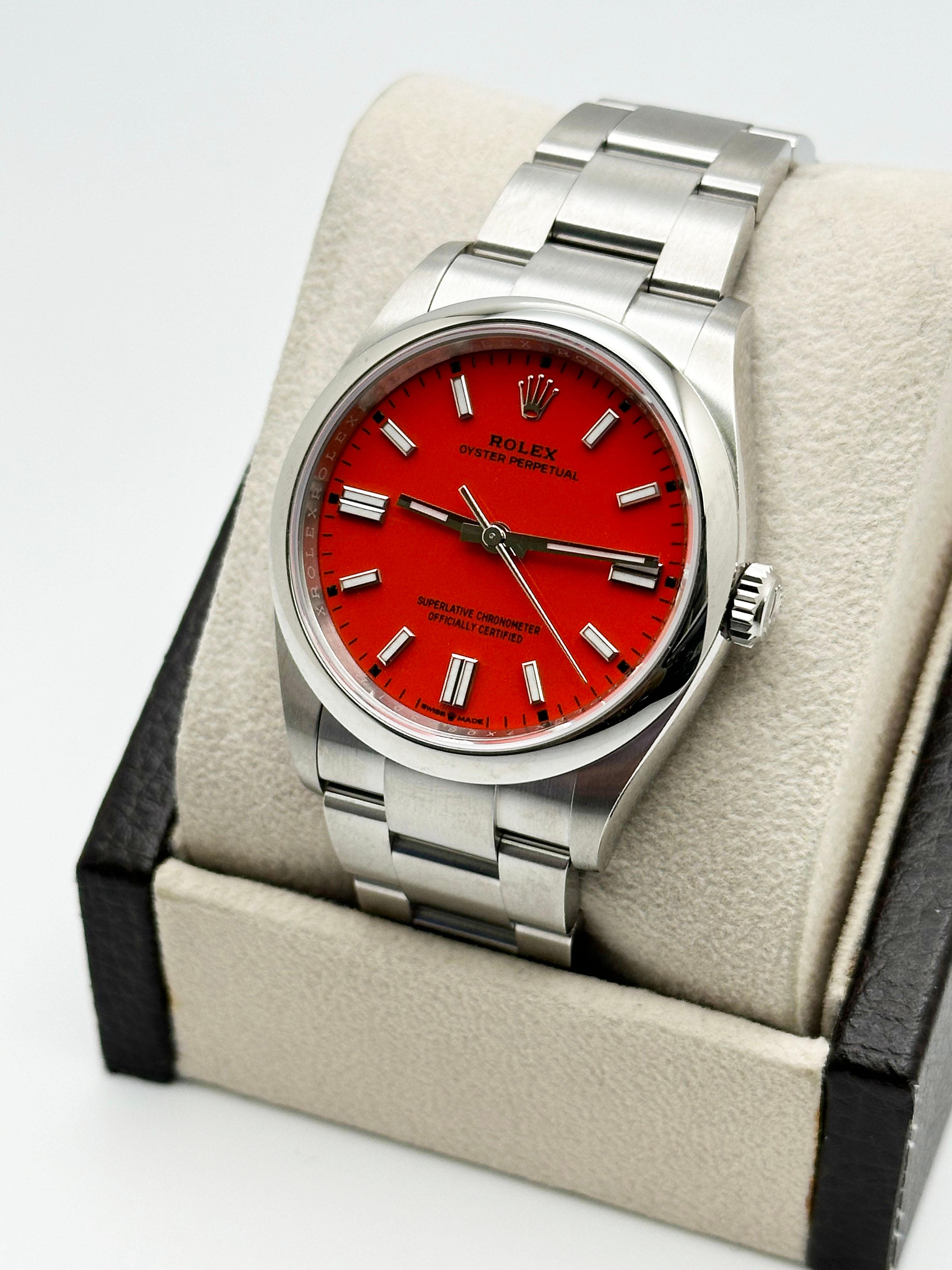 Rolex 126000 Oyster Perpetual Esfera Coral Rojo Caja Acero Inoxidable Papel 36mm 2022 3