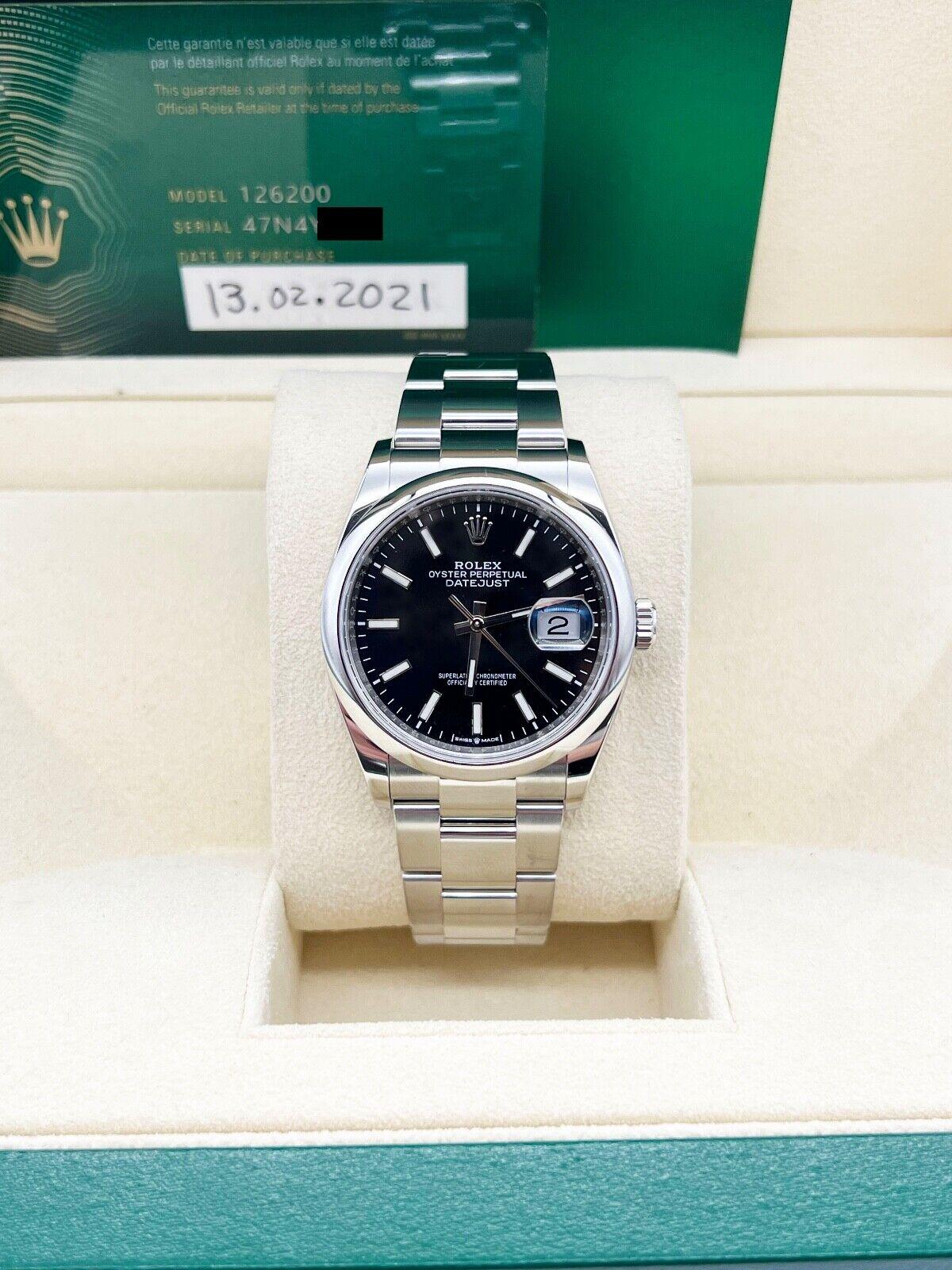 Rolex 126200 Datejust 36mm Schwarzes Zifferblatt Edelstahl Box Papier 2021 3