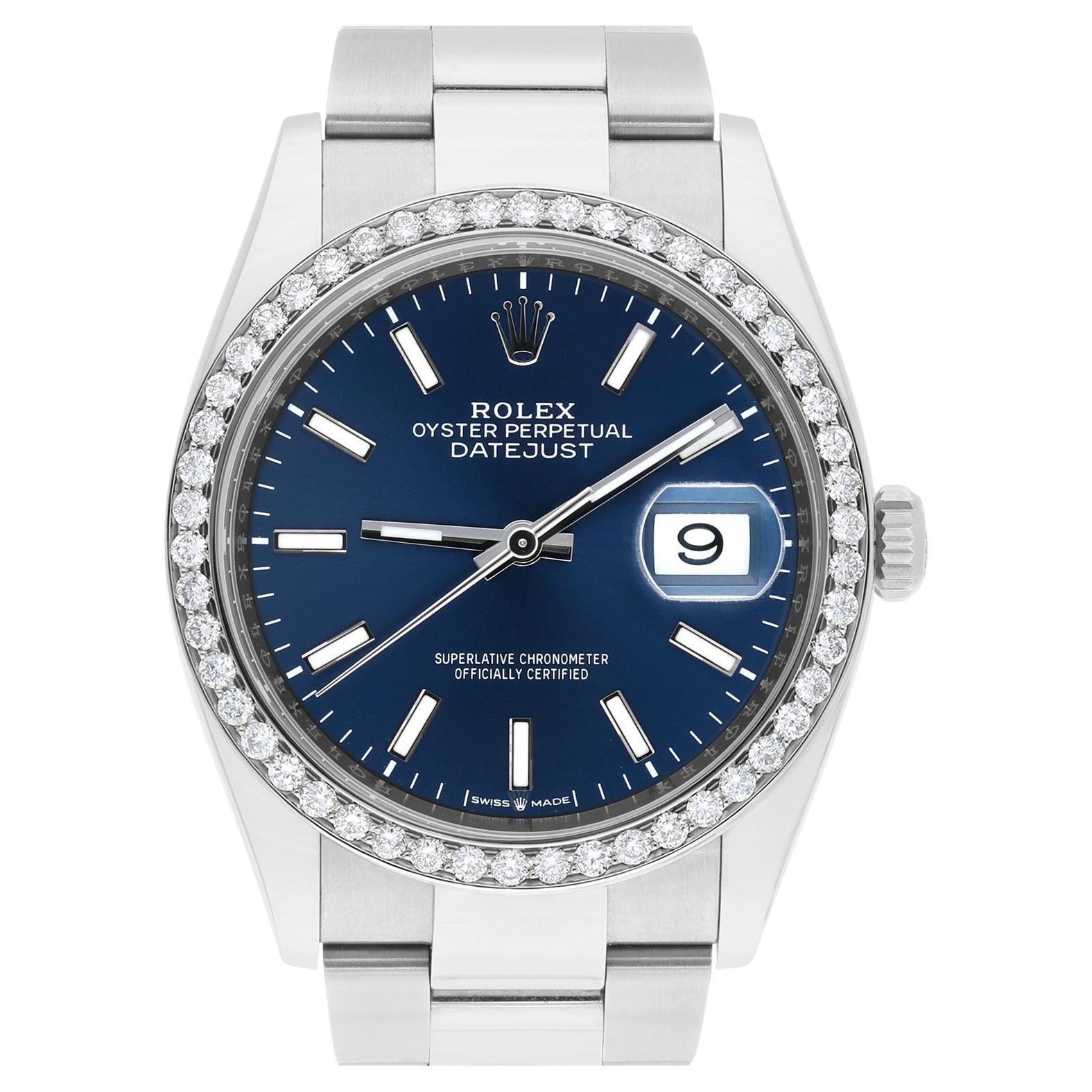 Rolex 126200 Datejust 36mm Blue Index Dial Oyster Bracelet 2021 COMPLETE MINT For Sale