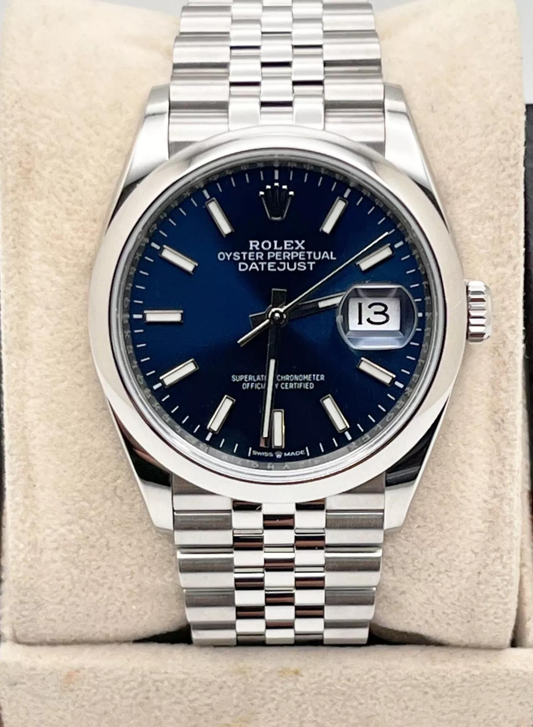 Men's Rolex 126200 Datejust Jubilee 36mm Blue Dial Stainless Steel Box Paper 2021