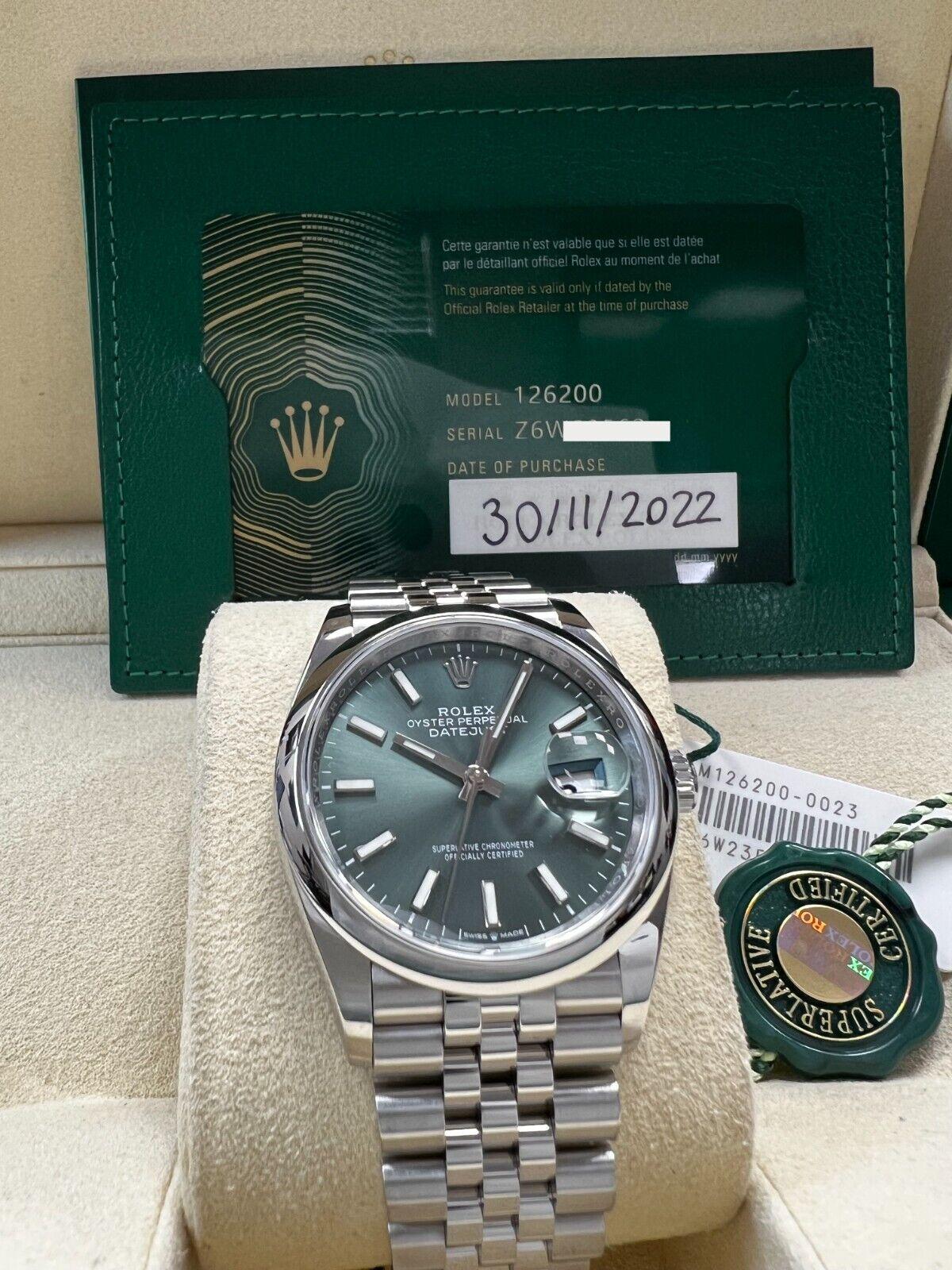 Rolex 126200 Datejust Mint Green Dial Stainless Steel Box Paper 2022 For Sale 4