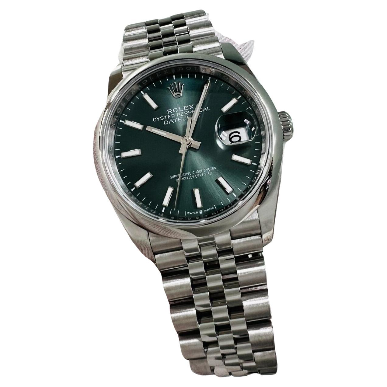Rolex 126200 Datejust Mint Green Dial Stainless Steel Box Paper 2022 For Sale
