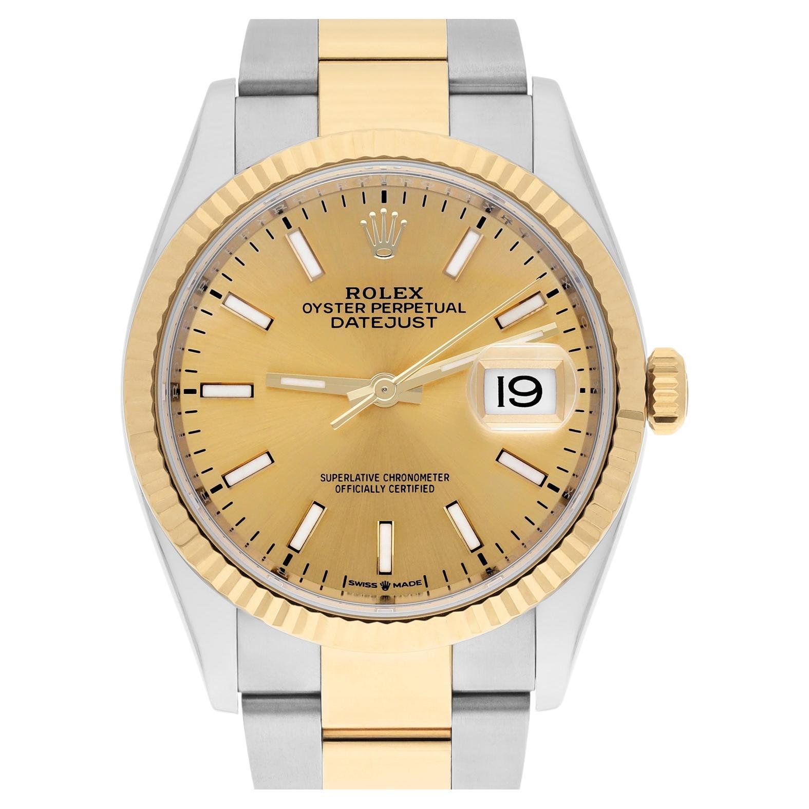 Rolex 126233 Datejust 36mm Two-Tone Yellow Gold Fluted Bezel Champagne Dial