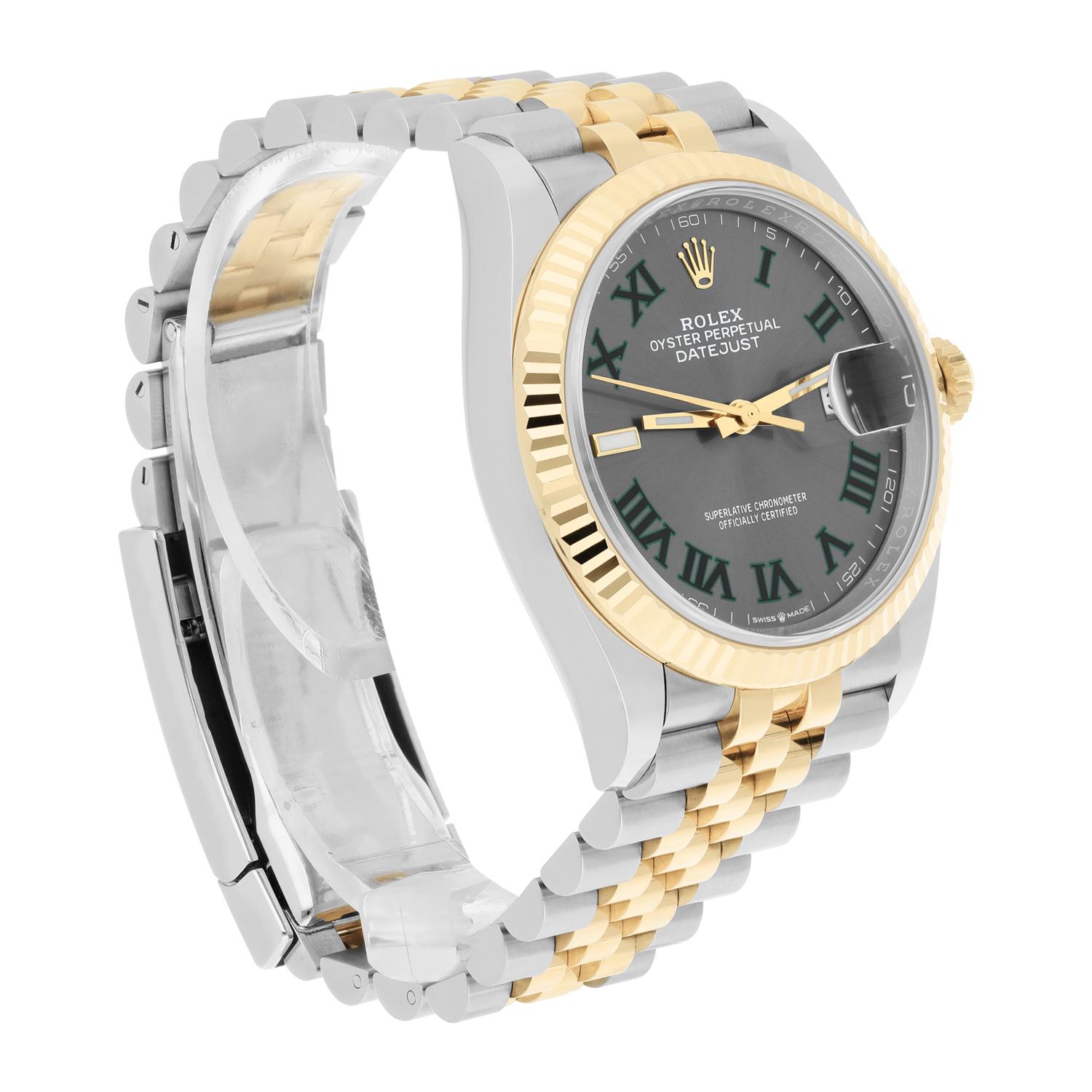 Rolex 126233 Datejust 36mm Two-Tone Yellow Gold Fluted Bezel Wimbledon Dial B/P For Sale 1