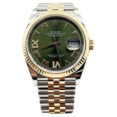 Rolex 126233 Datejust Verde Oliva Diamante Romano Oro Amarillo 18K Caja Acero Papel