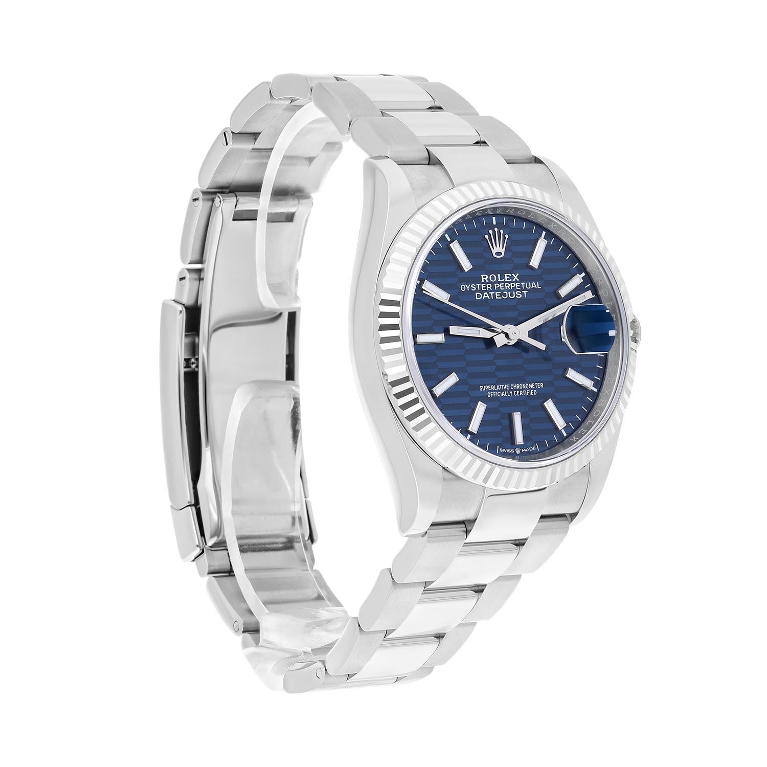 Modern Rolex 126234 Datejust 36mm Stainless Steel Blue Motif Dial Watch New 2024 For Sale