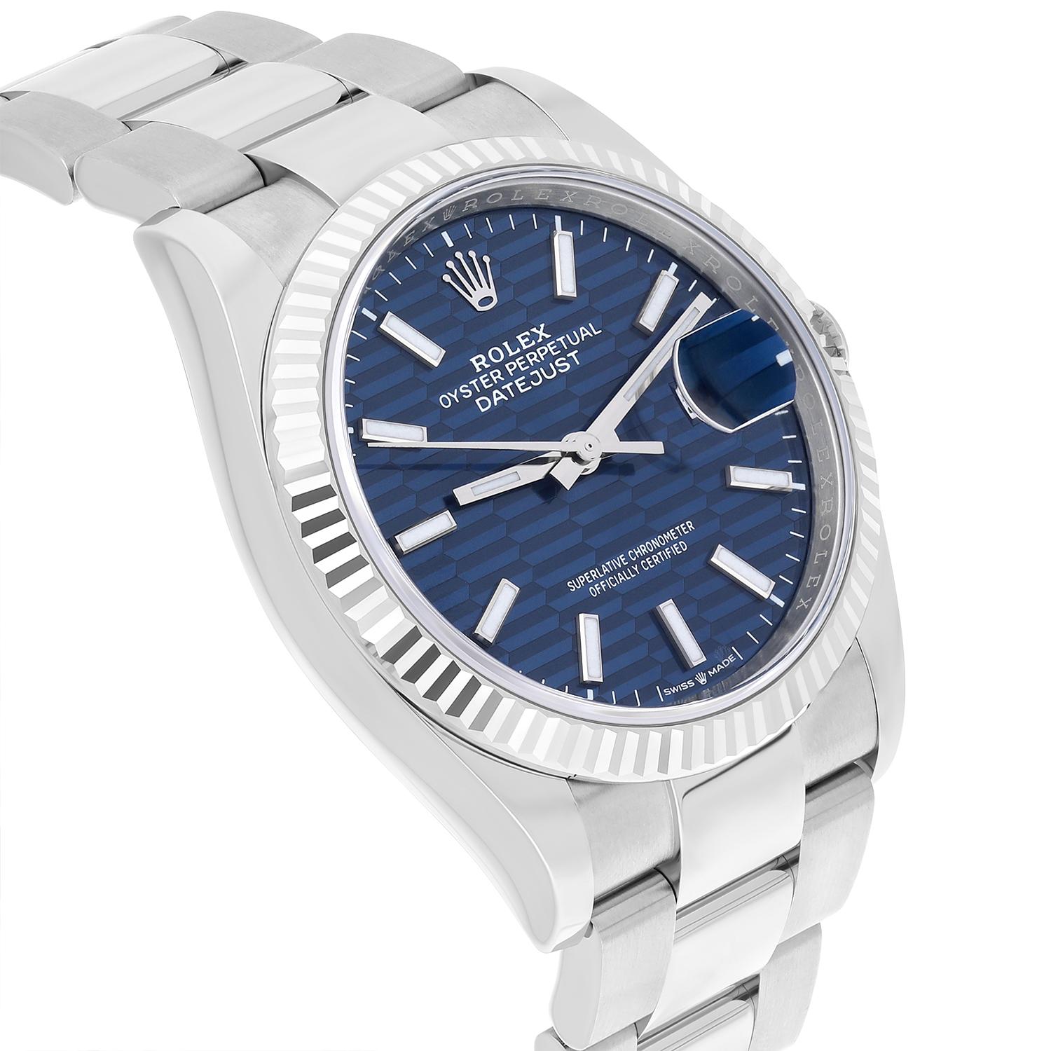 Rolex 126234 Datejust 36mm Stainless Steel Blue Motif Dial Watch New 2024 Neuf - En vente à New York, NY