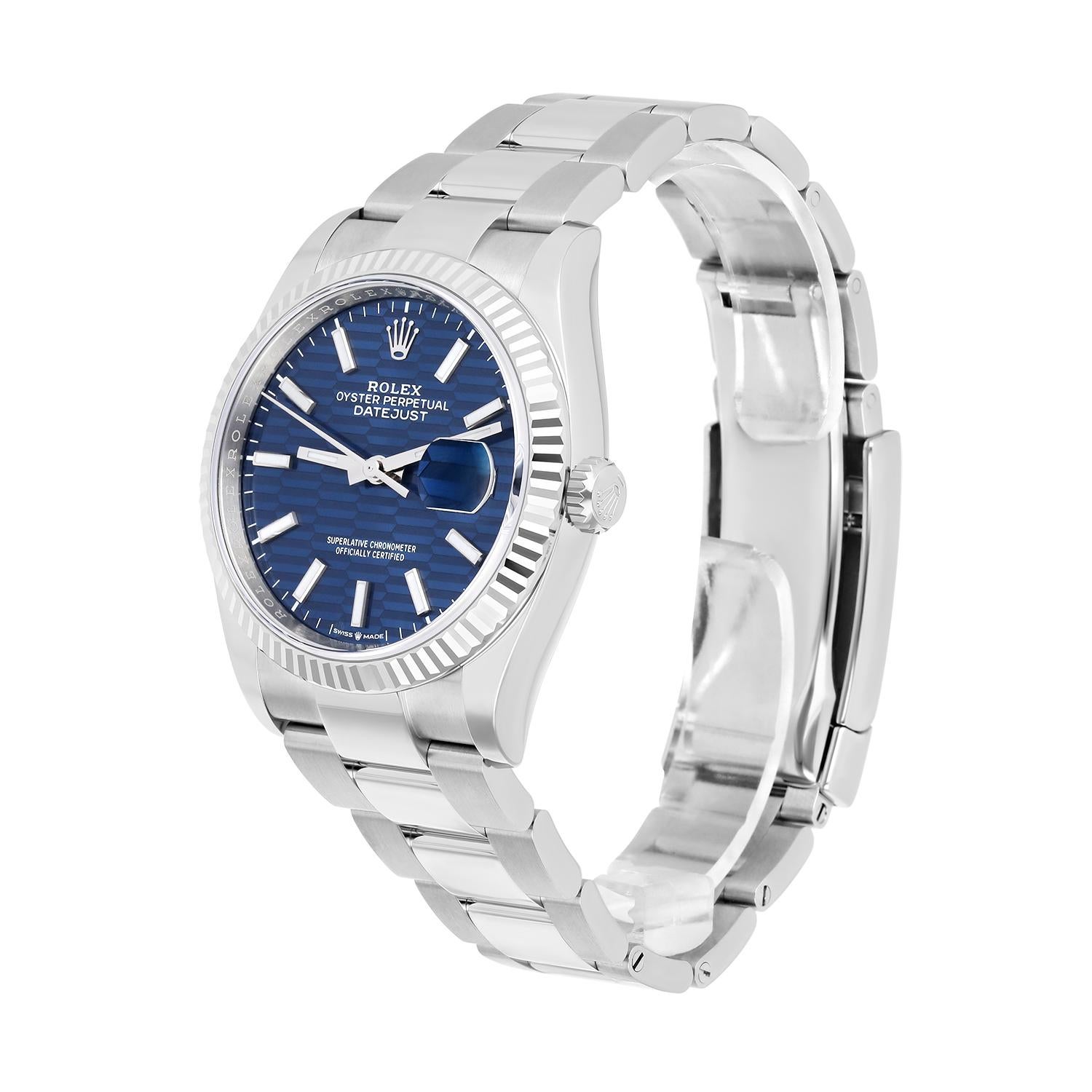 Women's or Men's Rolex 126234 Datejust 36mm Stainless Steel Blue Motif Dial Watch New 2024 For Sale