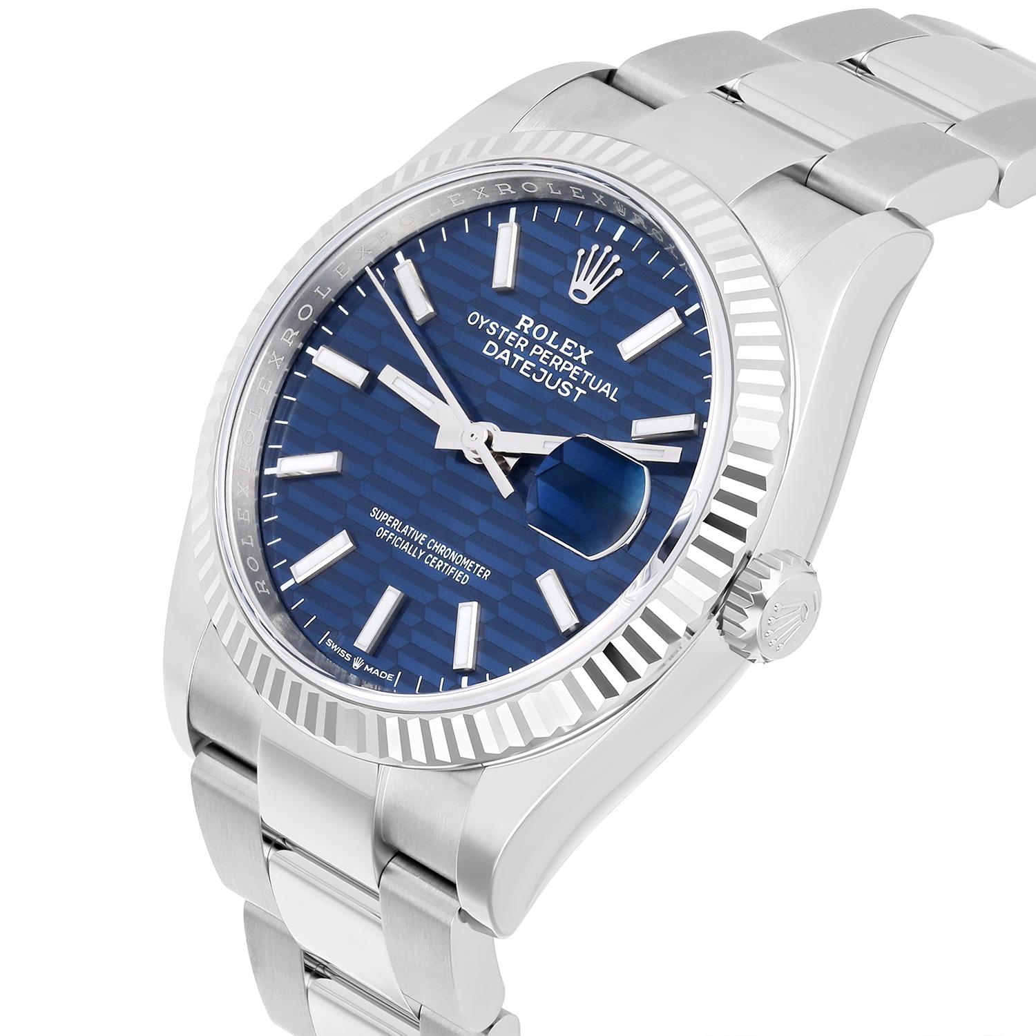 Rolex 126234 Datejust 36mm Stainless Steel Blue Motif Dial Watch New 2024 en vente 1