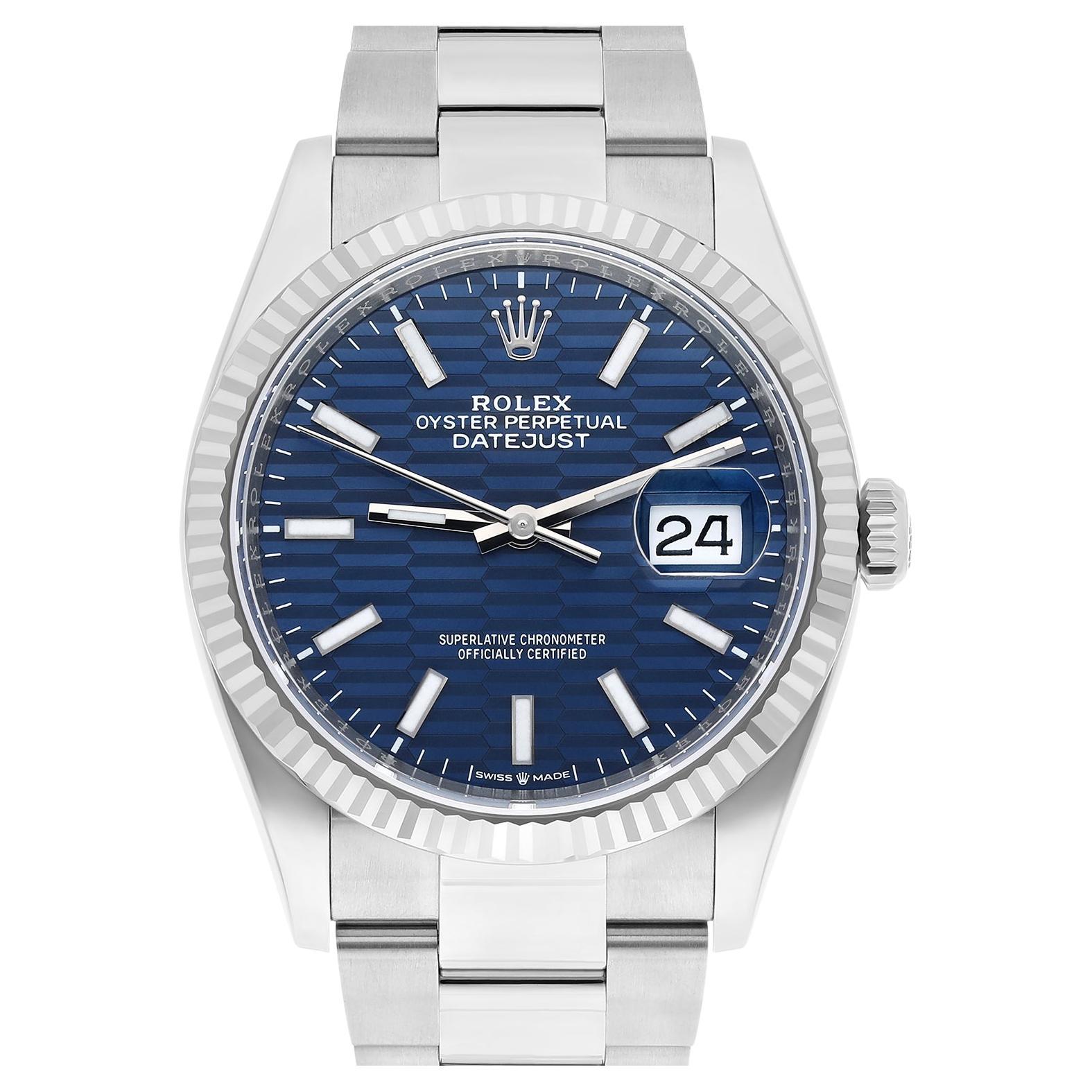Rolex 126234 Datejust 36mm Stainless Steel Blue Motif Dial Watch New 2024 en vente