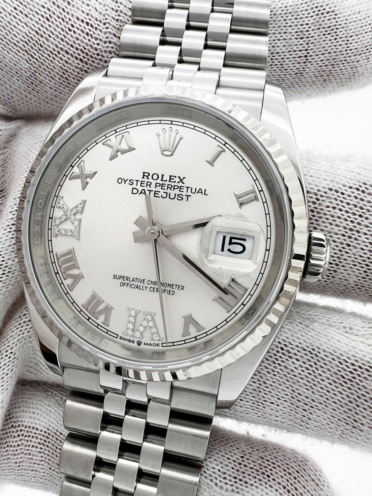Rolex 126234 Datejust Roman Diamond 6 and 9 Steel Box Paper 2020 In Excellent Condition For Sale In San Diego, CA