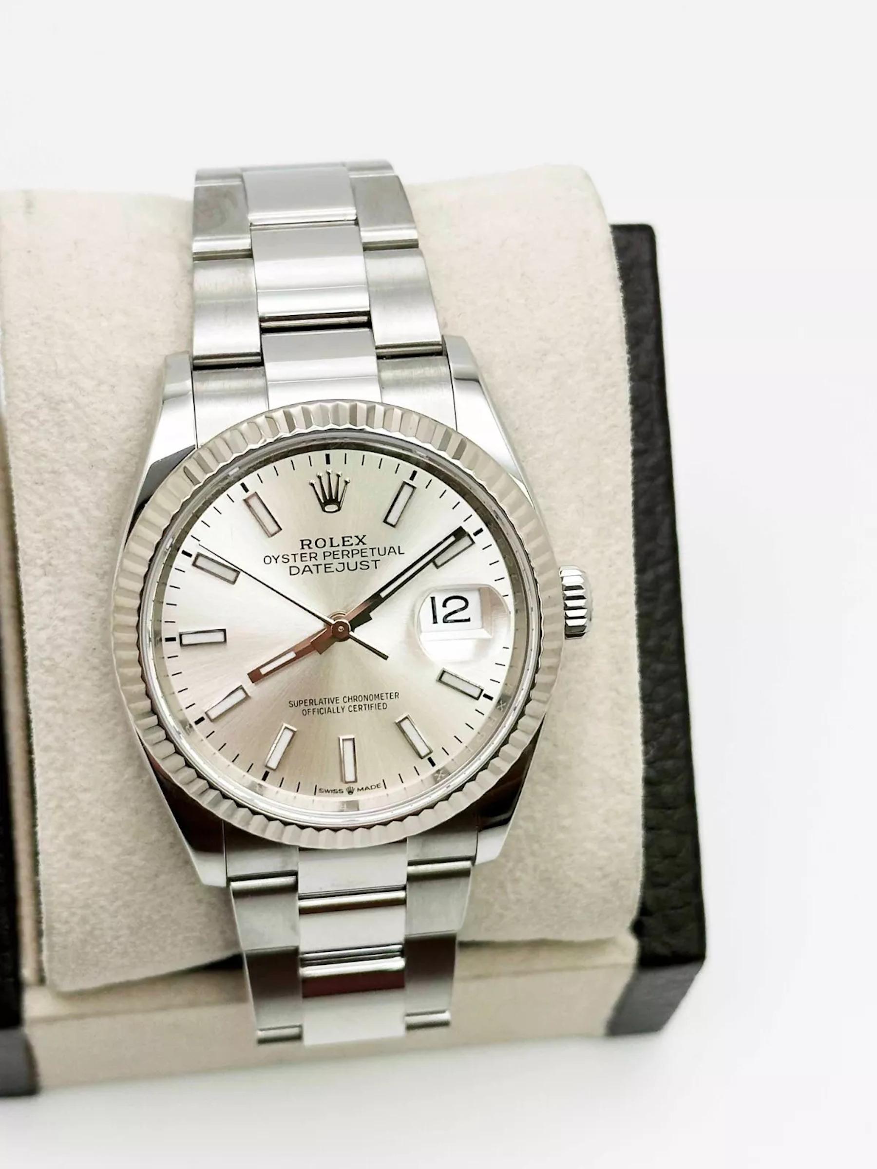 Rolex Datejust 126234 36mm Silver Dial 18K White Gold Stainless Steel In Excellent Condition For Sale In San Diego, CA