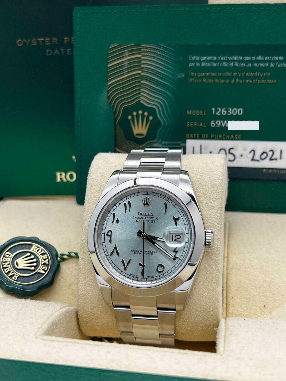Rolex 126300 Datejust 41 Glacier Blau Arabic Dial Edelstahl Box Papier 2021 Herren