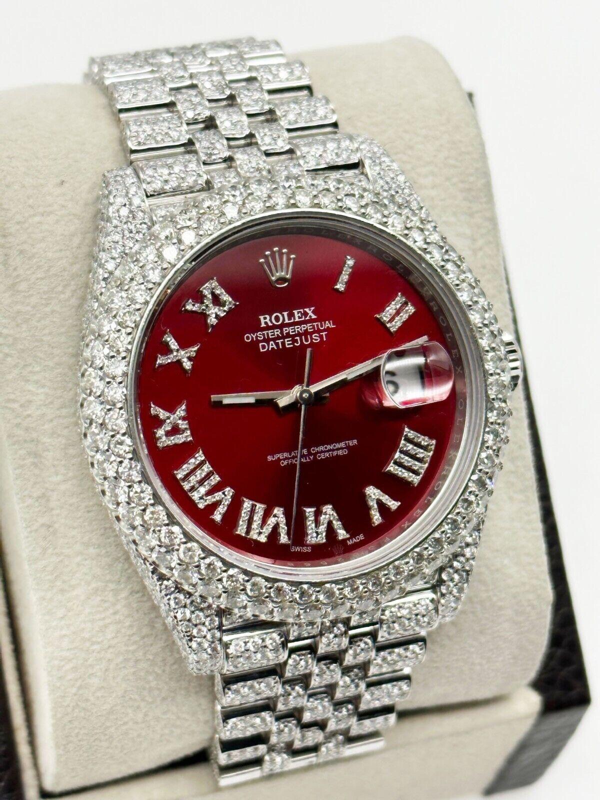 Rolex 126300 Datejust 41 Rotes Diamant-Zifferblatt mit römischem Zifferblatt aus Edelstahl (Rundschliff)
