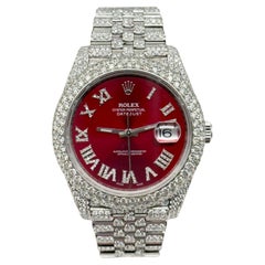 Rolex 126300 Datejust 41 Rotes Diamant-Zifferblatt mit römischem Zifferblatt aus Edelstahl
