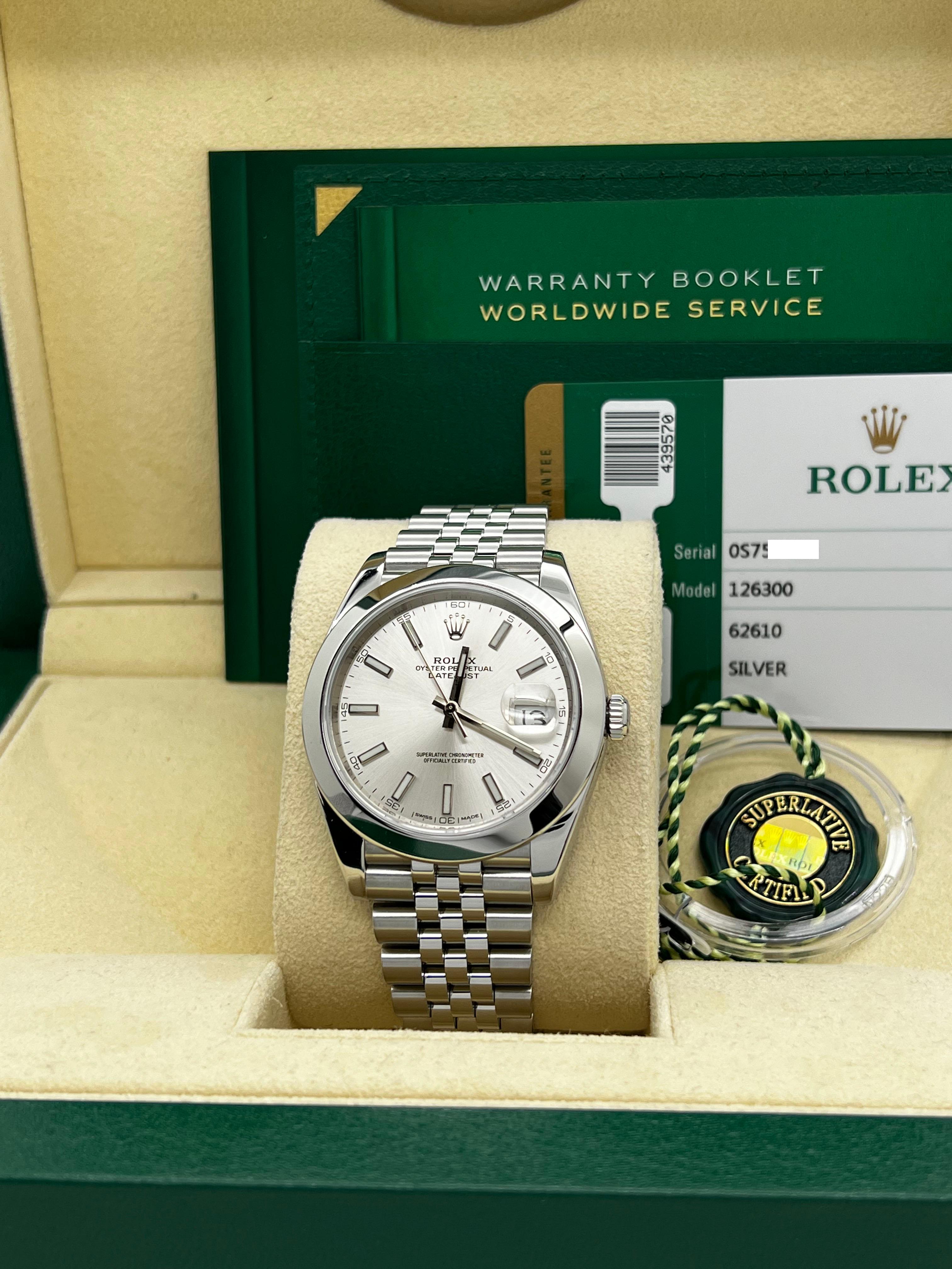 Rolex 126300 Datejust 41 Silber Zifferblatt Edelstahl Box Papier Edelstahl im Zustand „Hervorragend“ in San Diego, CA
