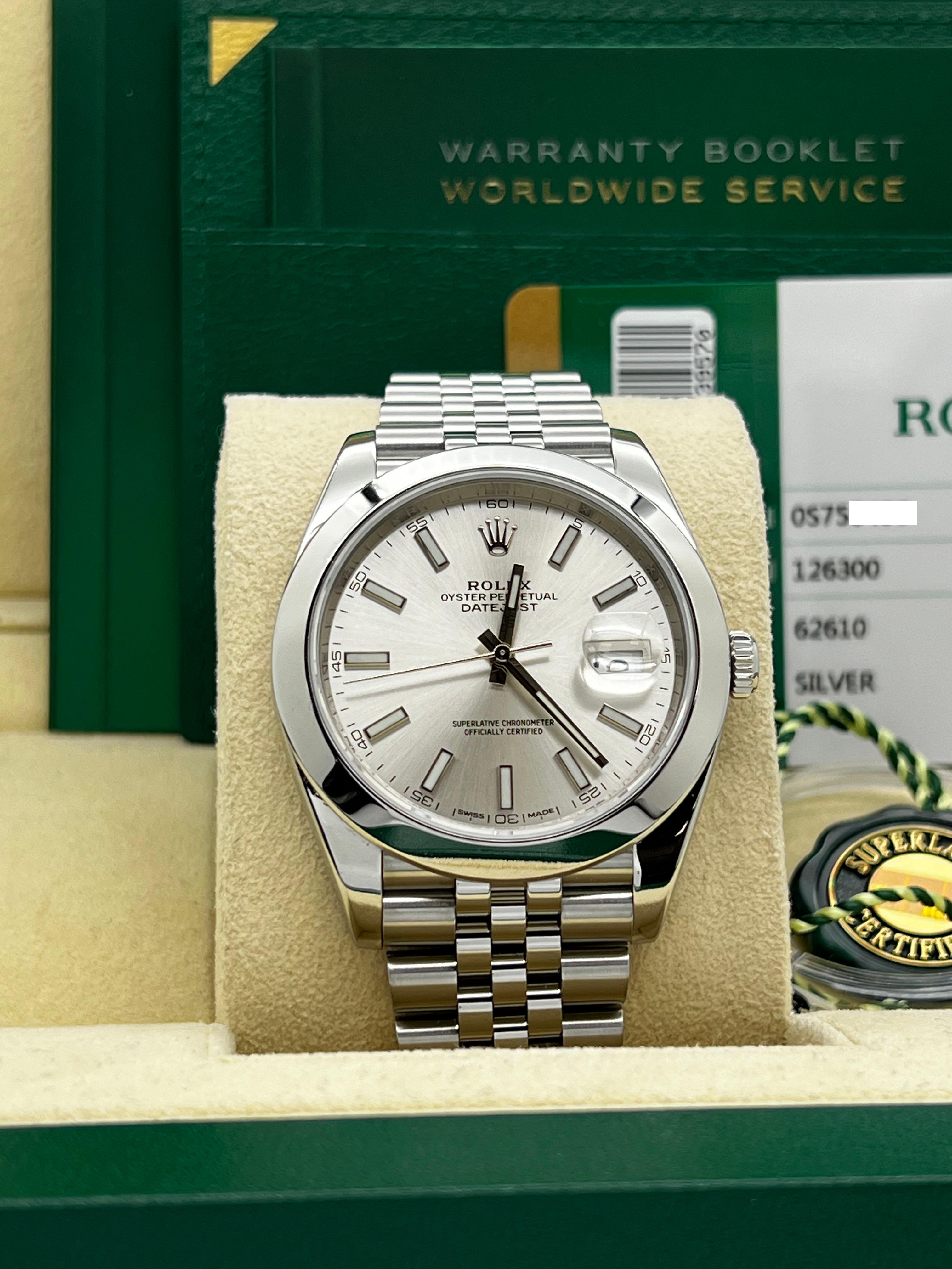 Rolex 126300 Datejust 41 Silber Zifferblatt Edelstahl Box Papier Edelstahl Herren