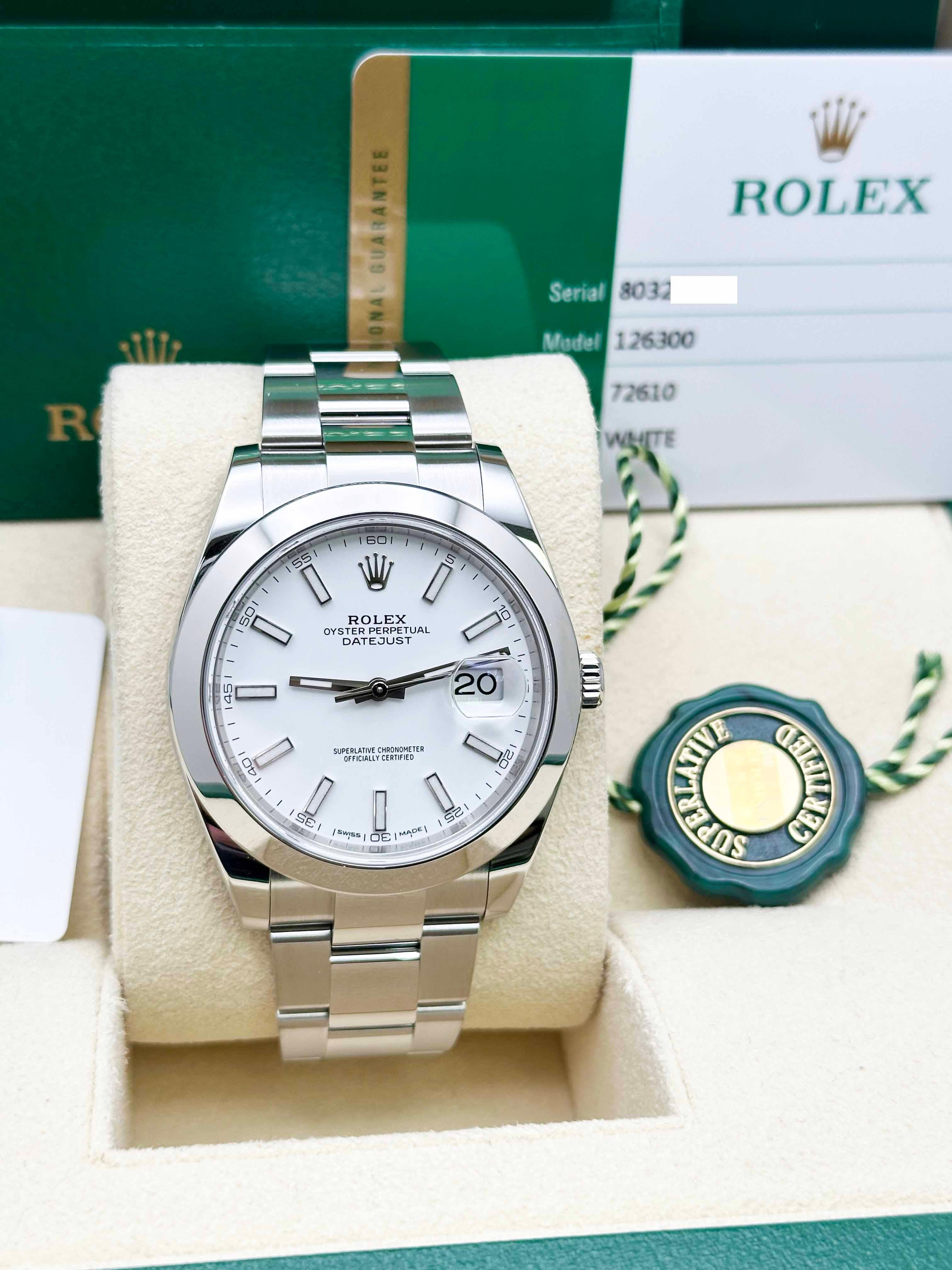 Rolex 126300 Datejust 41 White Dial Stainless Steel Box Papers In Excellent Condition In San Diego, CA